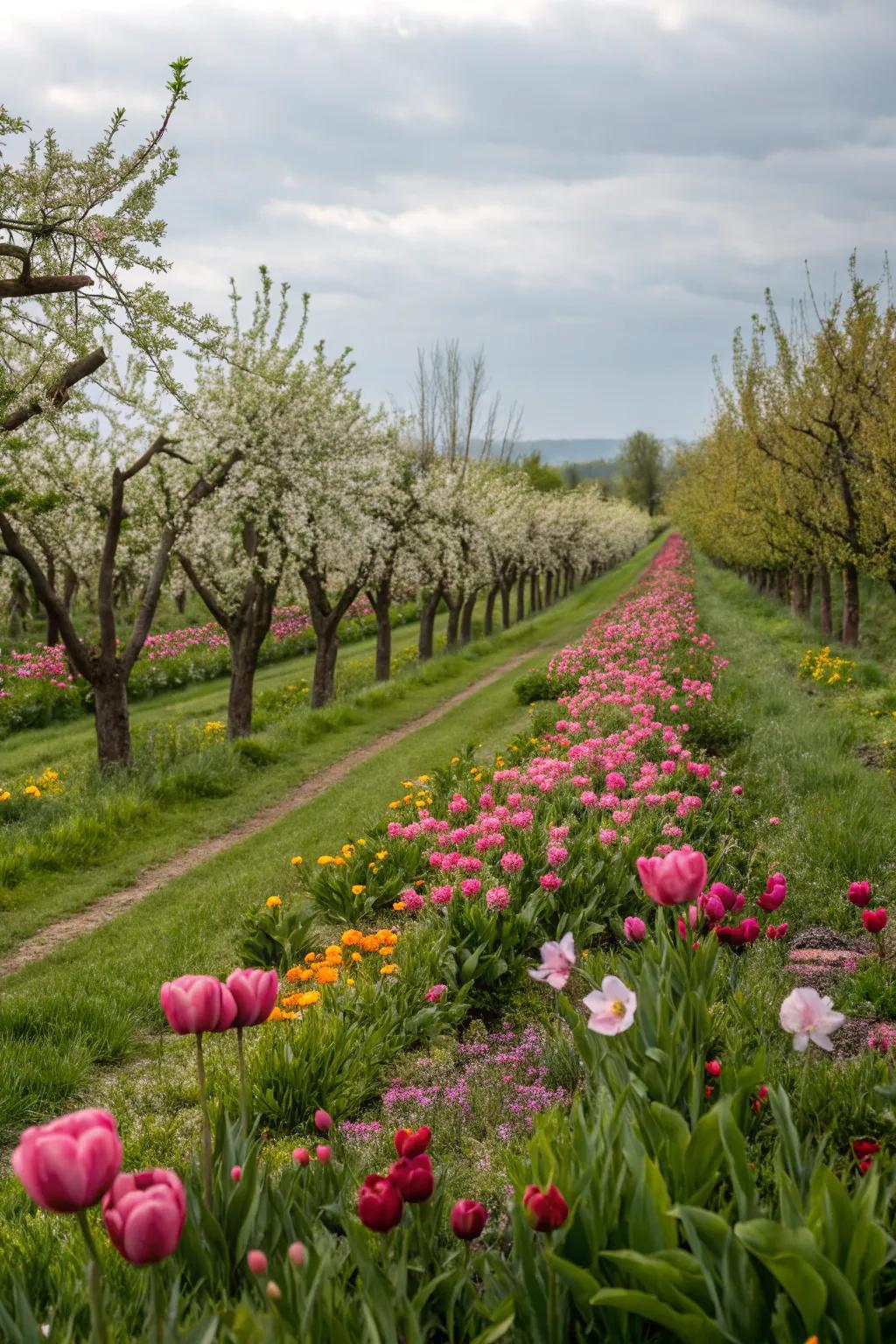 Color themes create a visually stunning orchard.