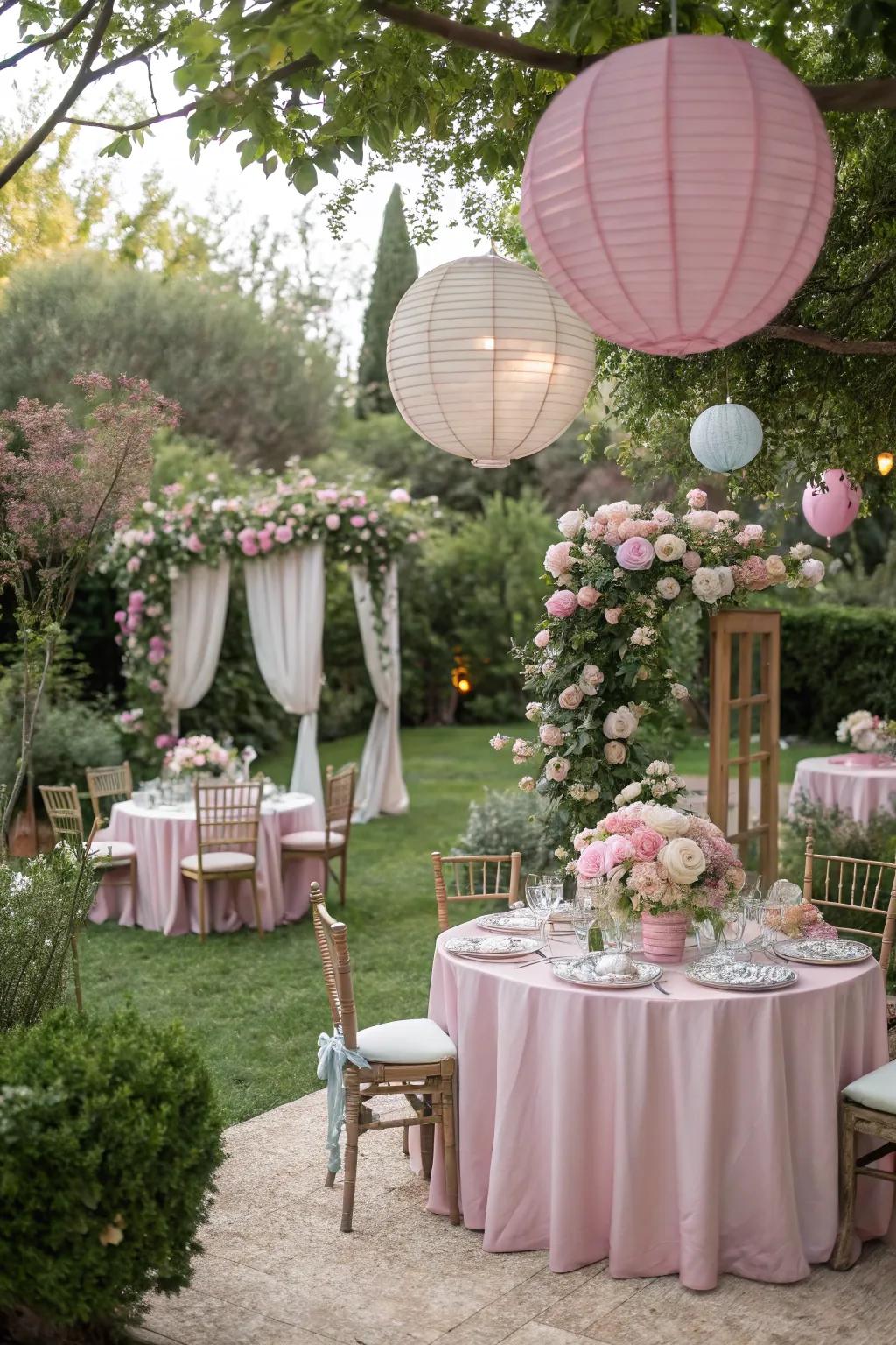 A pastel color palette offers a serene and inviting party atmosphere.