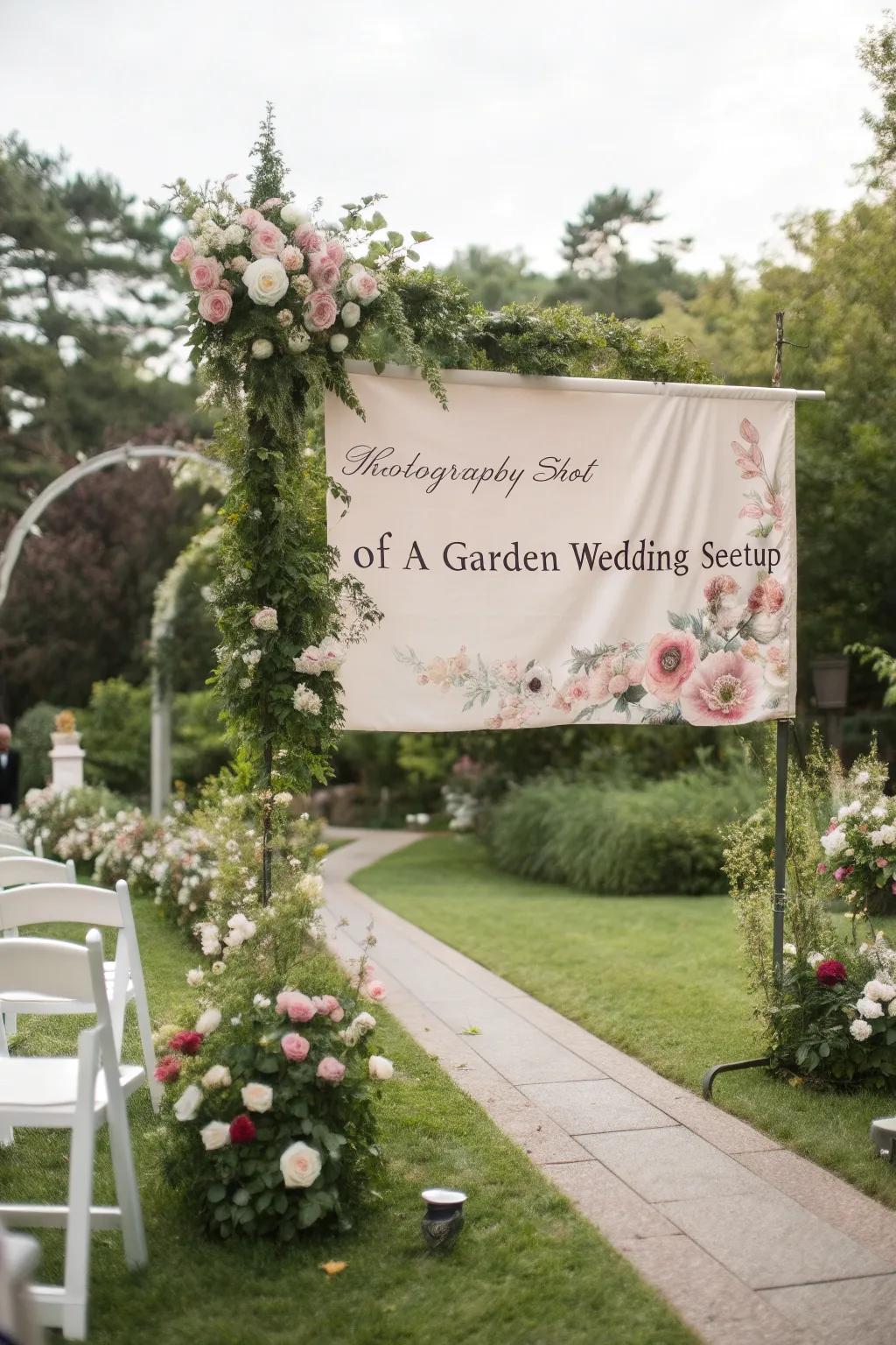 Set the scene with a romantic wedding announcement banner.