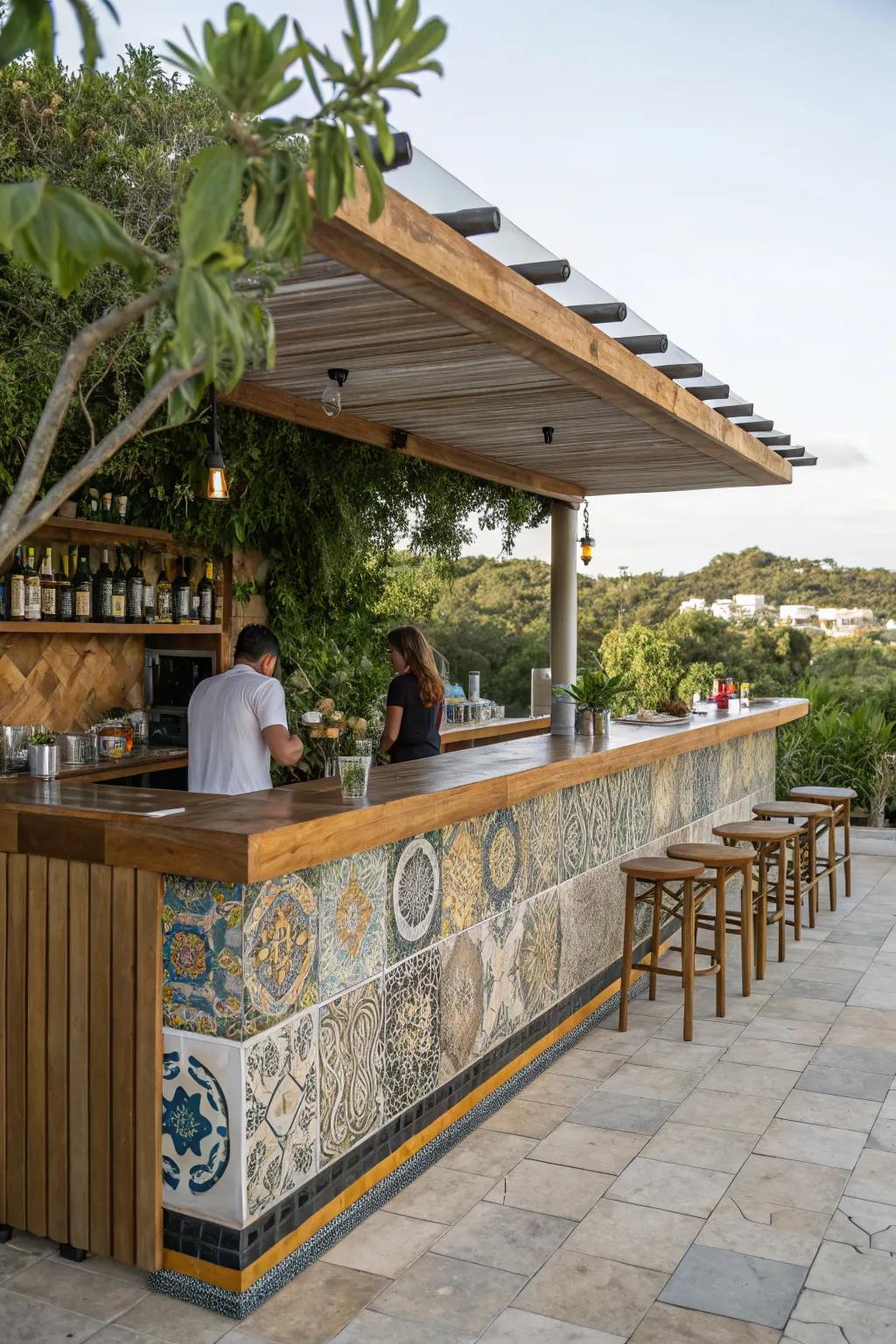 Mixed materials create dynamic and personalized bar tops.