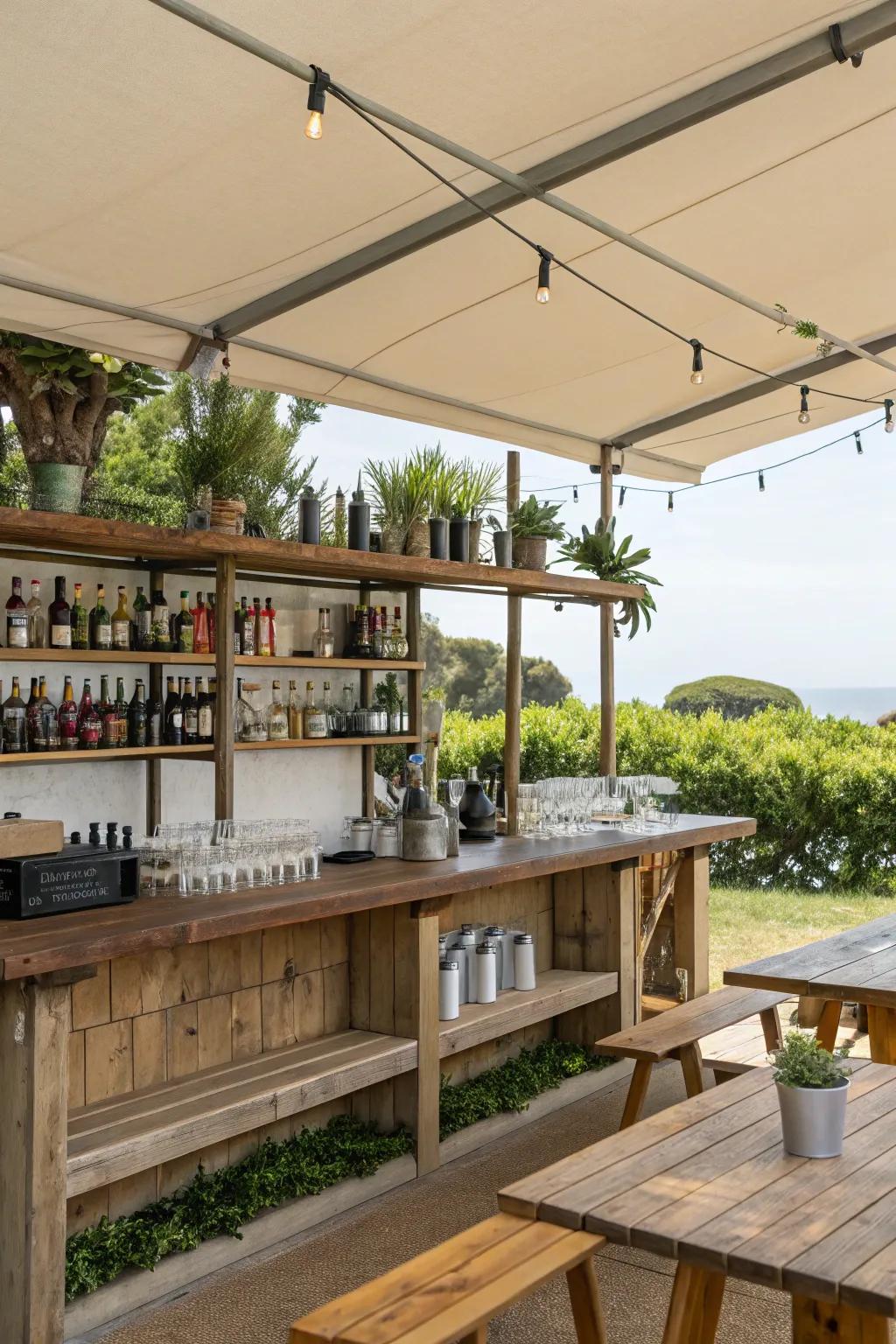 DIY shelving keeps your bar organized and adds a sleek look.