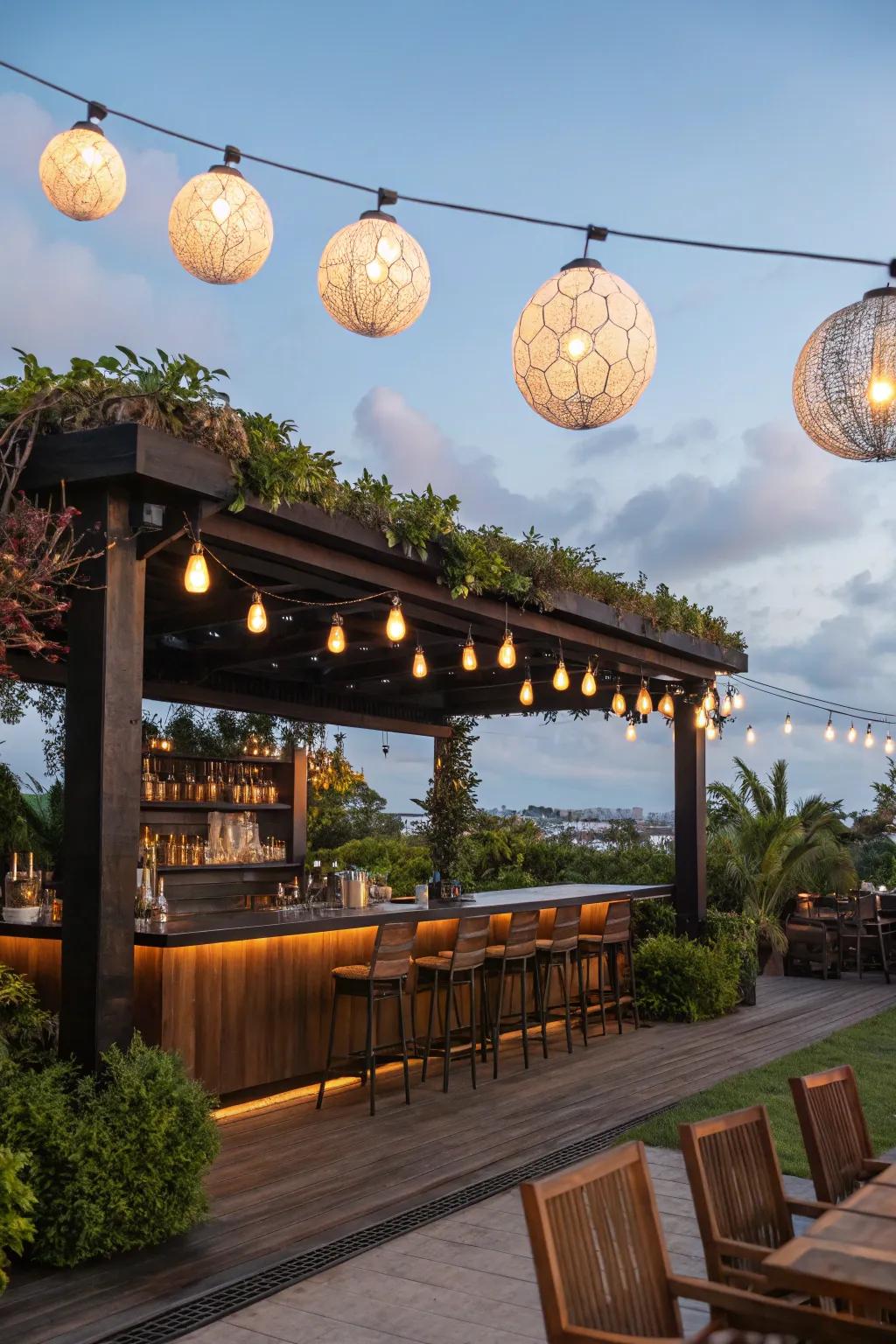 Globe lights offer a dreamy, welcoming ambiance.