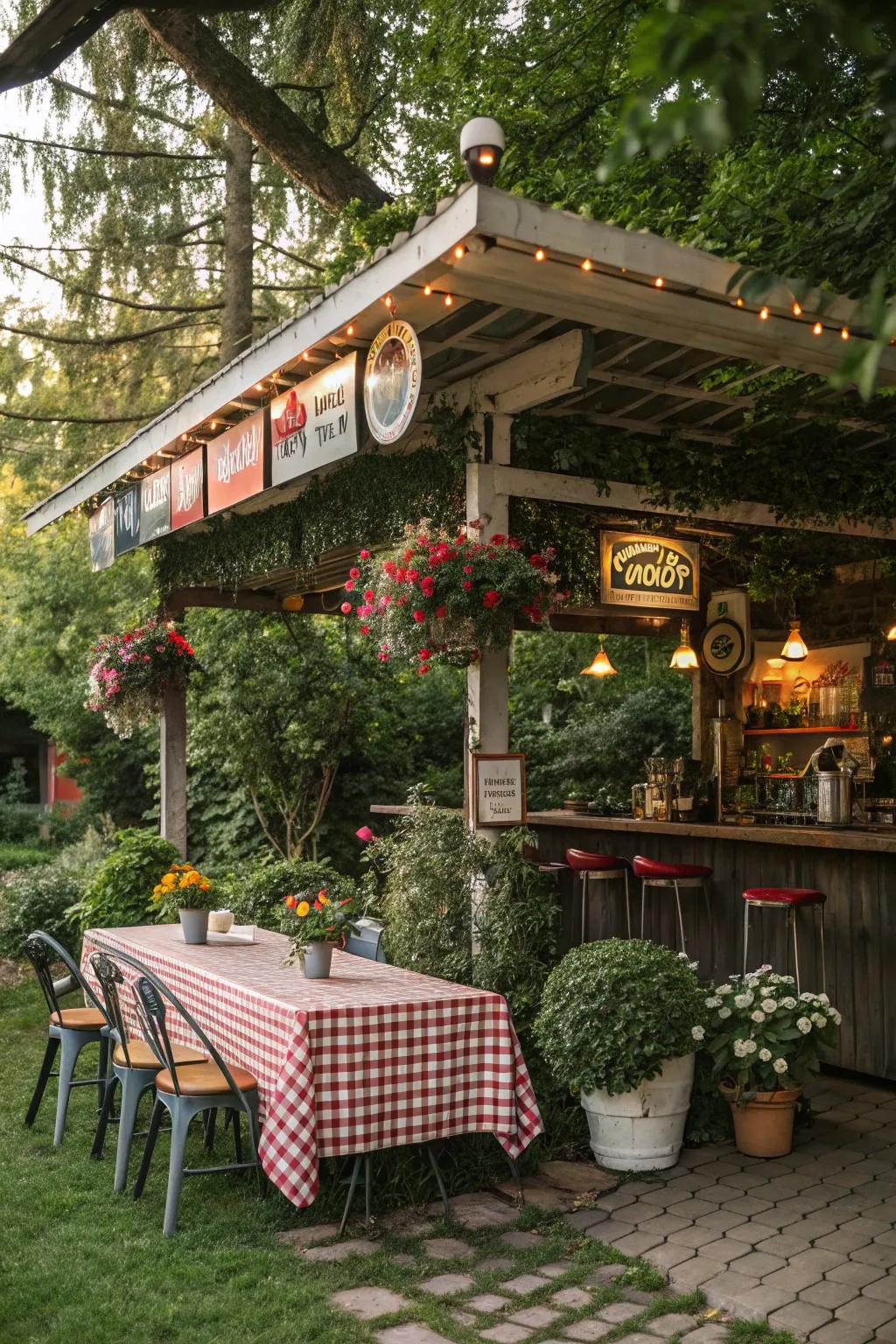 A vintage carport bar offers a retro charm that's sure to delight.