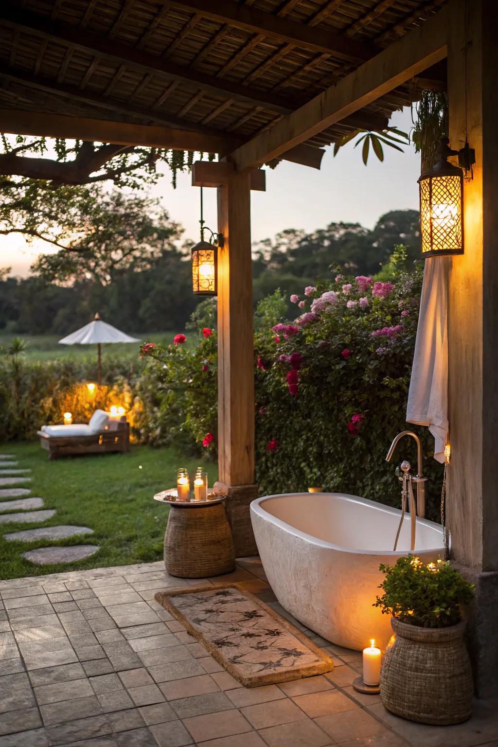 Soft lighting enhances relaxation and ambiance.