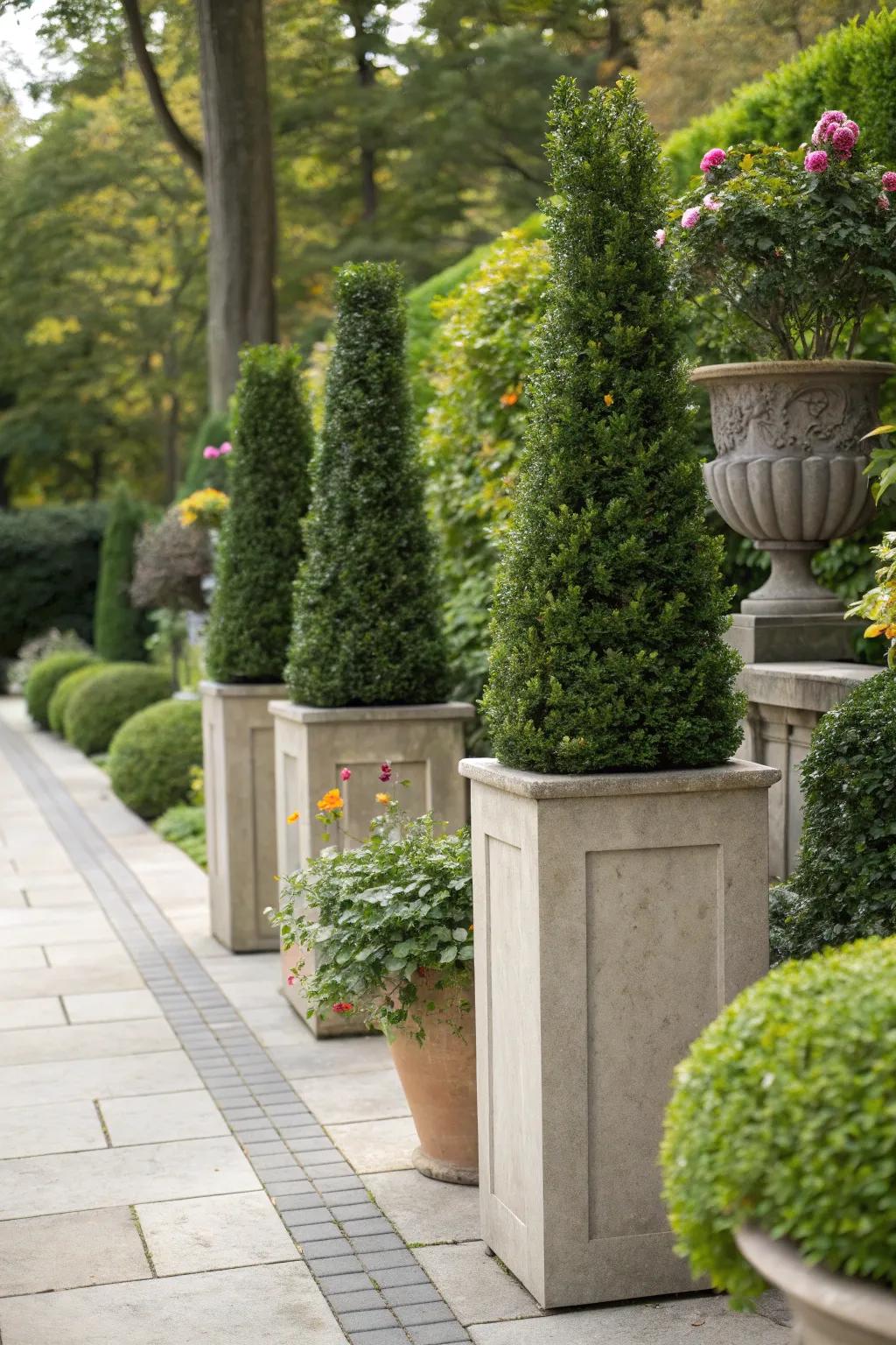 Add height to your garden with vertical boxwood planters.