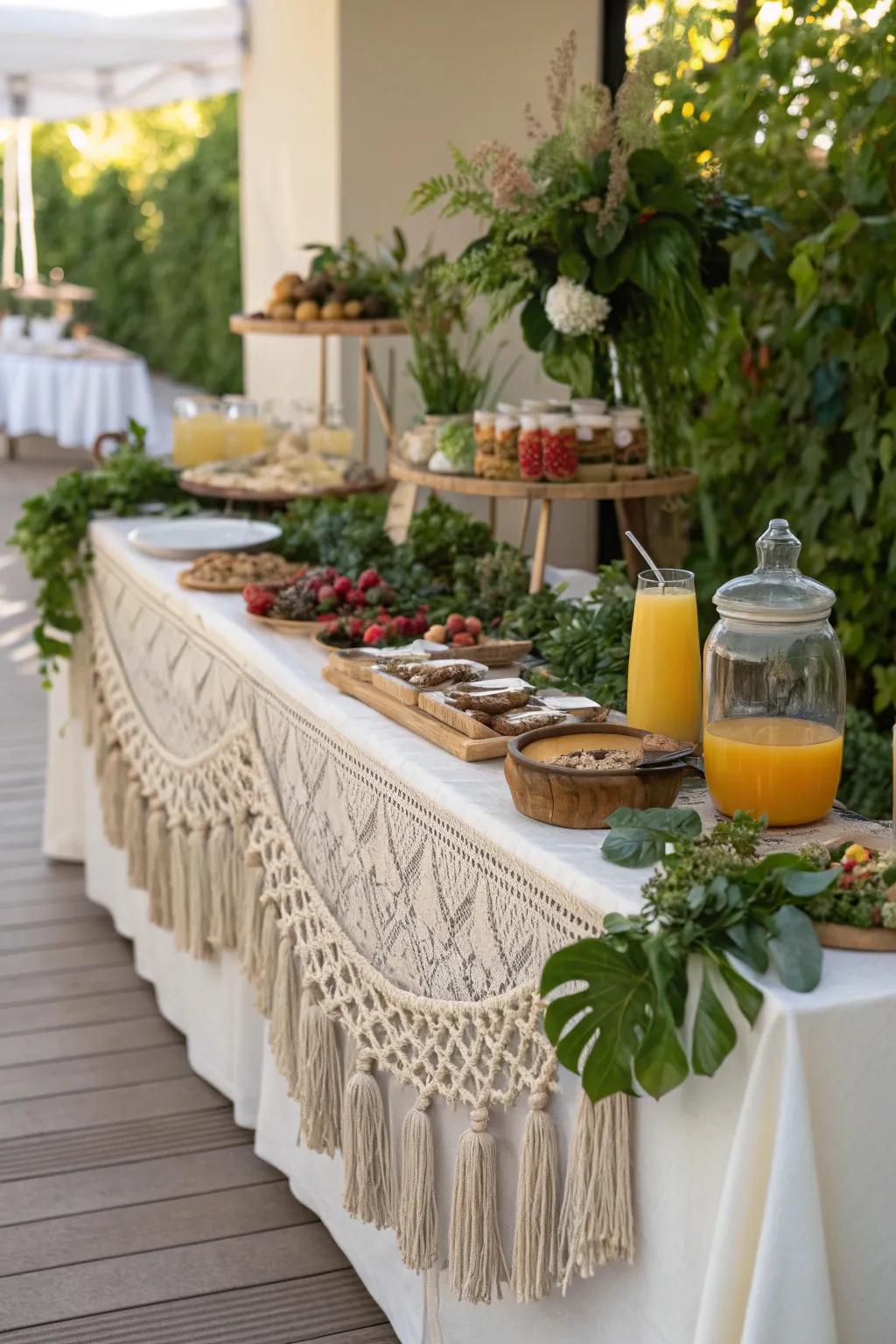 Boho bliss with macramé accents for a relaxed setup.