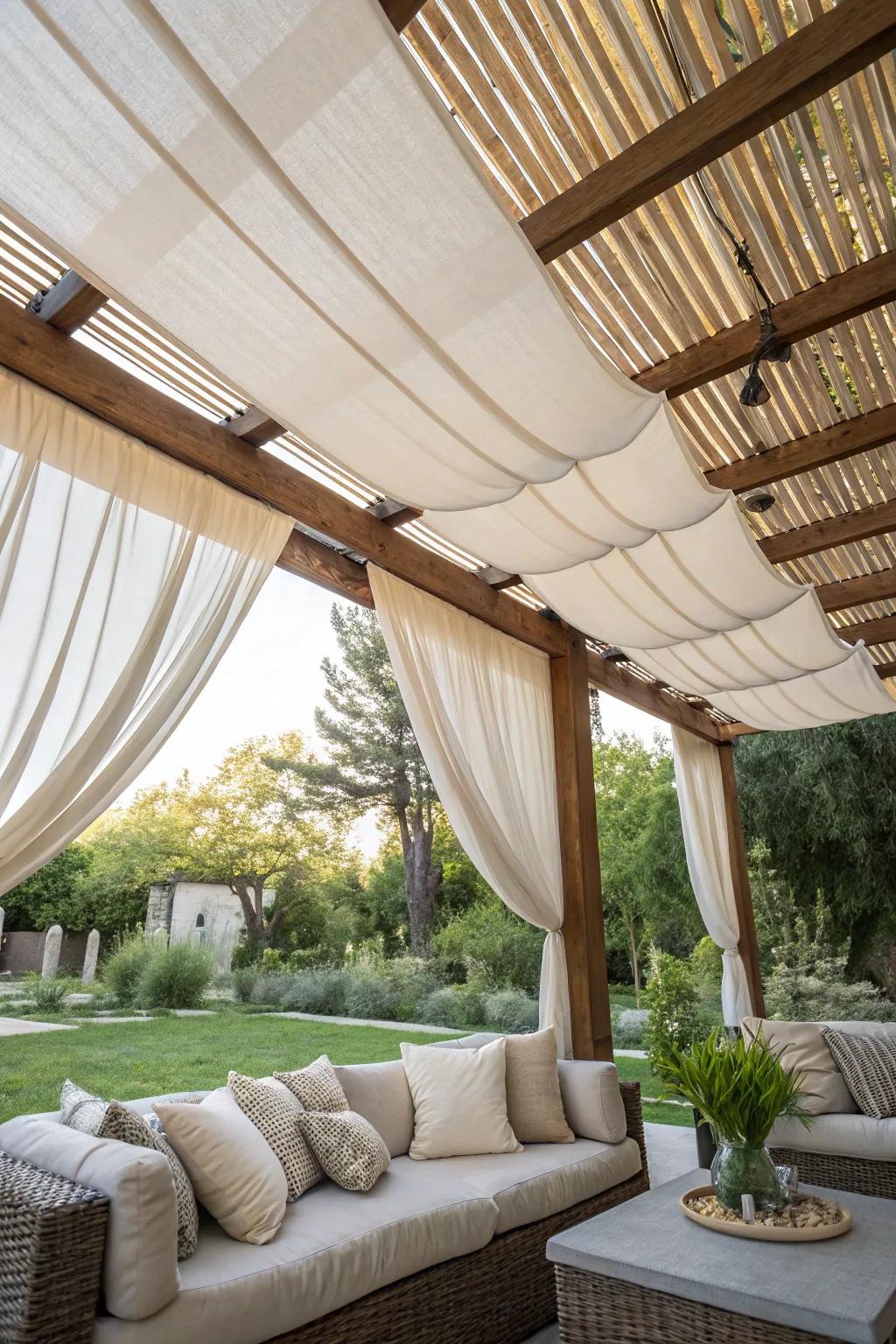 Innovative design with fabric and lath strips.