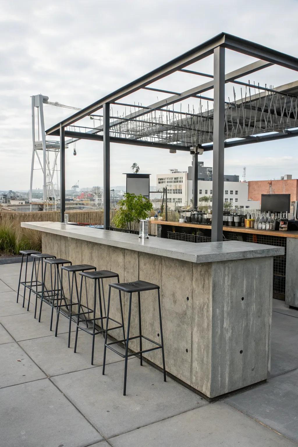 Industrial chic: a stylish concrete and metal bar combo.