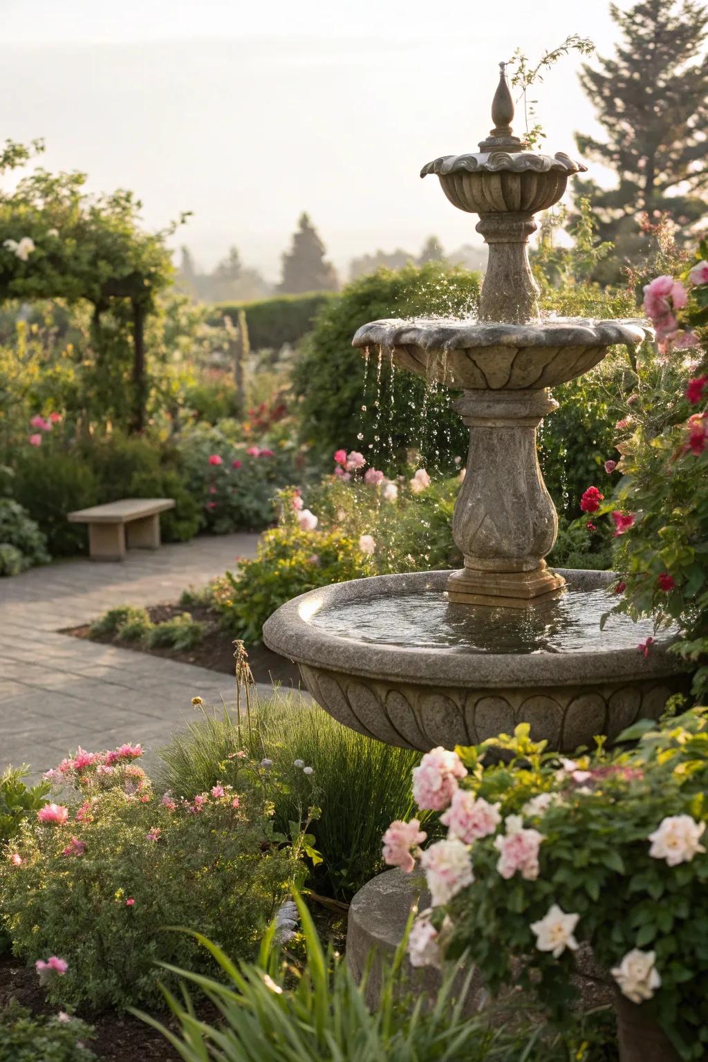 Attract birds with a fountain that doubles as a birdbath.