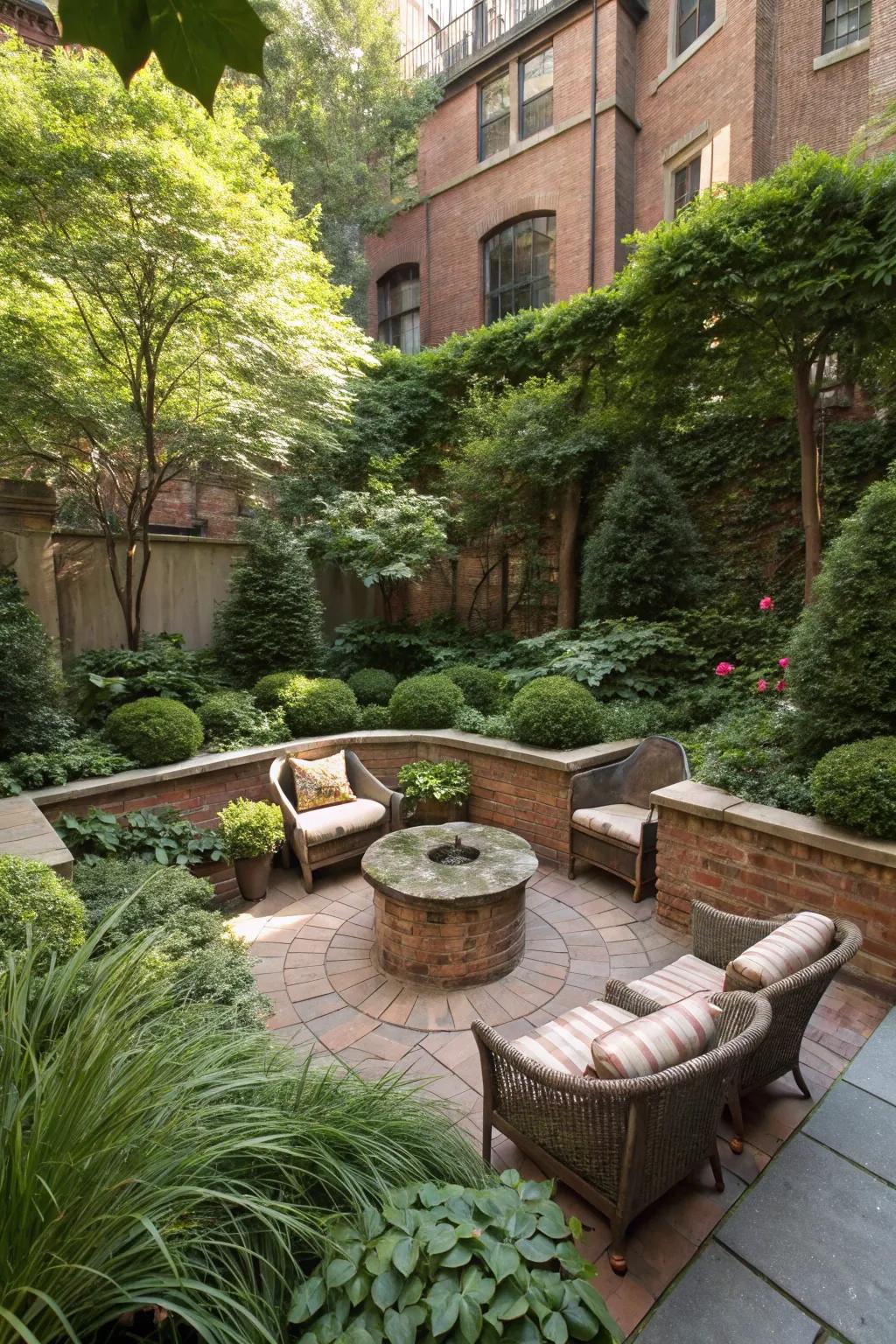 A sunken seating area offers intimacy and style.