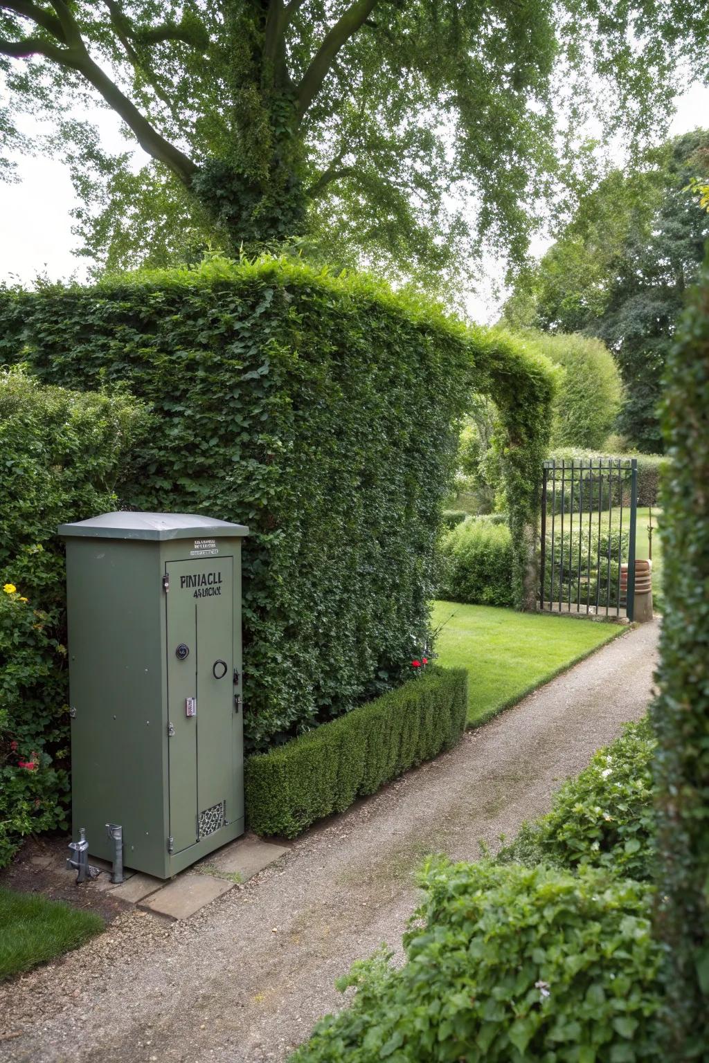 Natural hedge barriers offer privacy and effective concealment.