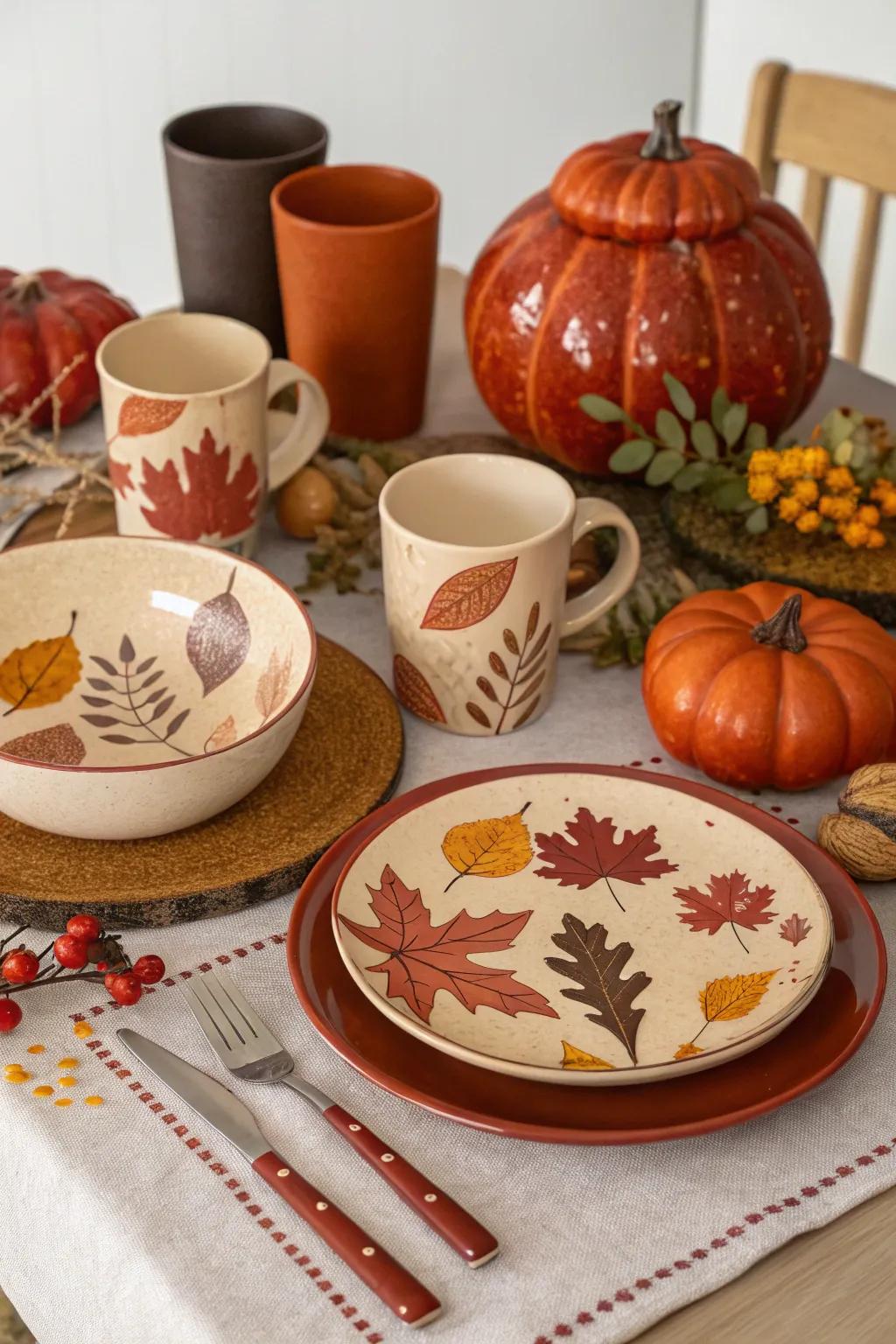 Themed tableware that brings a cohesive look to Friendsgiving.