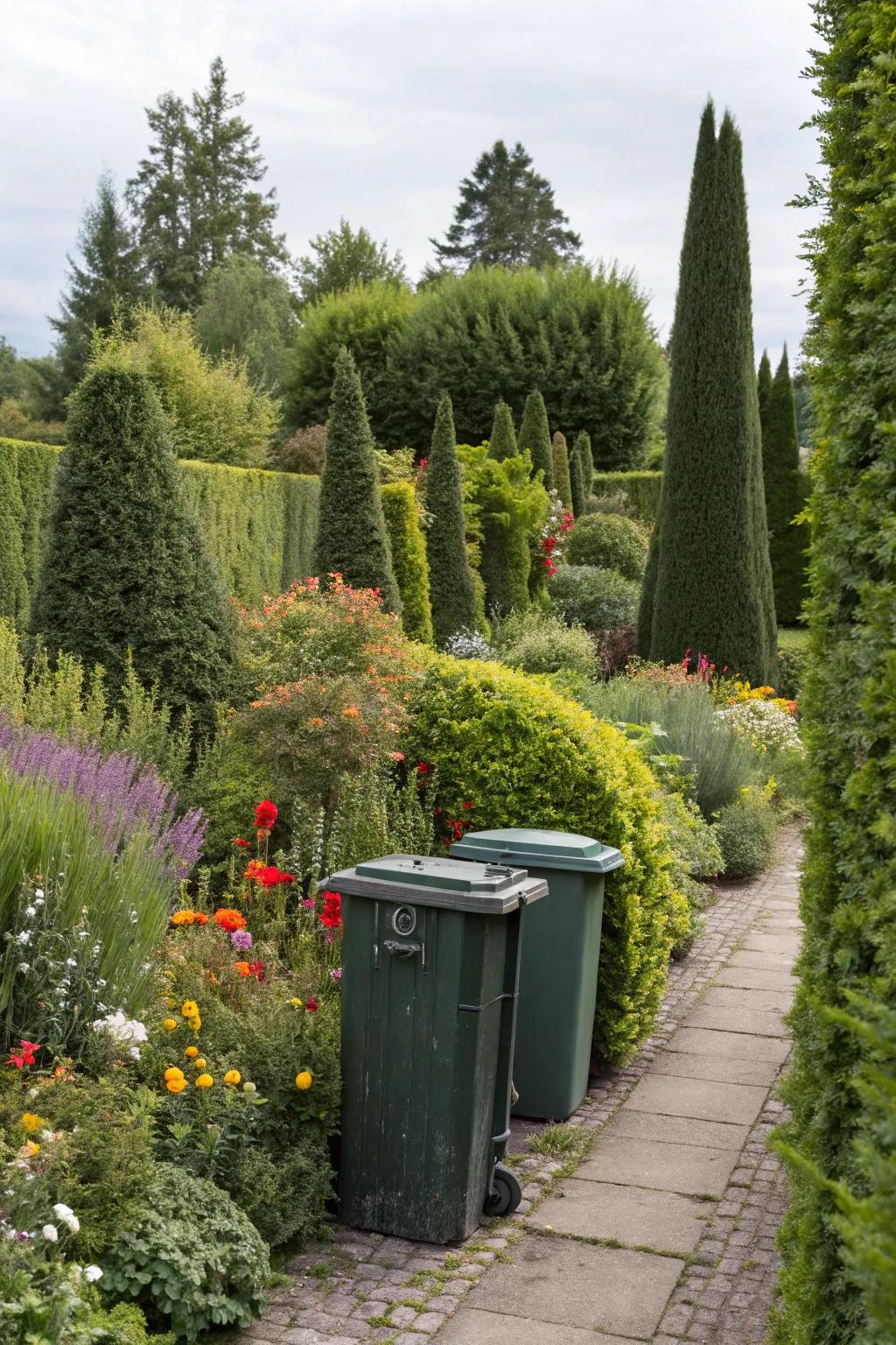 Greenery provides a natural way to camouflage unsightly bins.