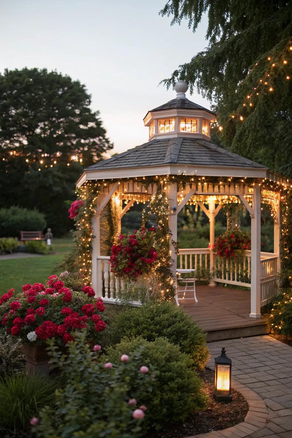 Create a festive retreat with a beautifully decorated gazebo.