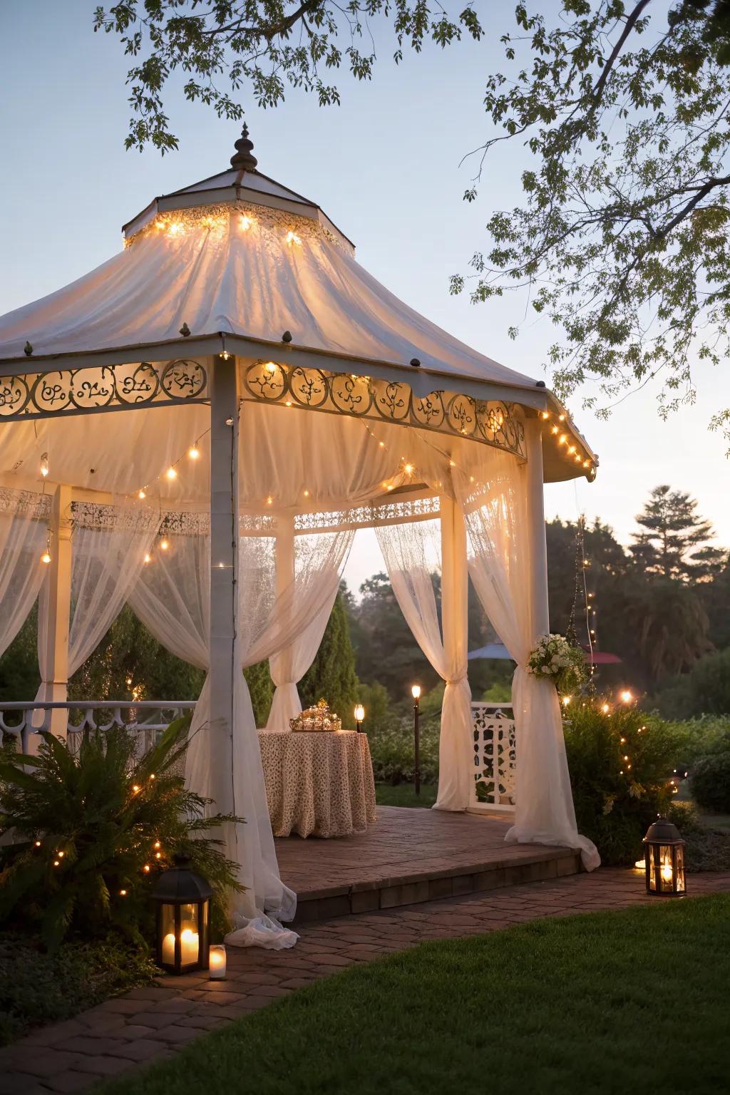 A fabric canopy gives your gazebo a fairytale touch.