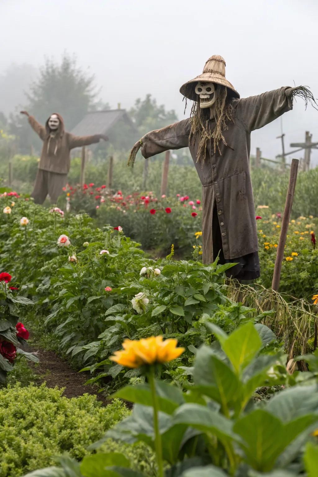 Add a chilling touch with sinister scarecrows.