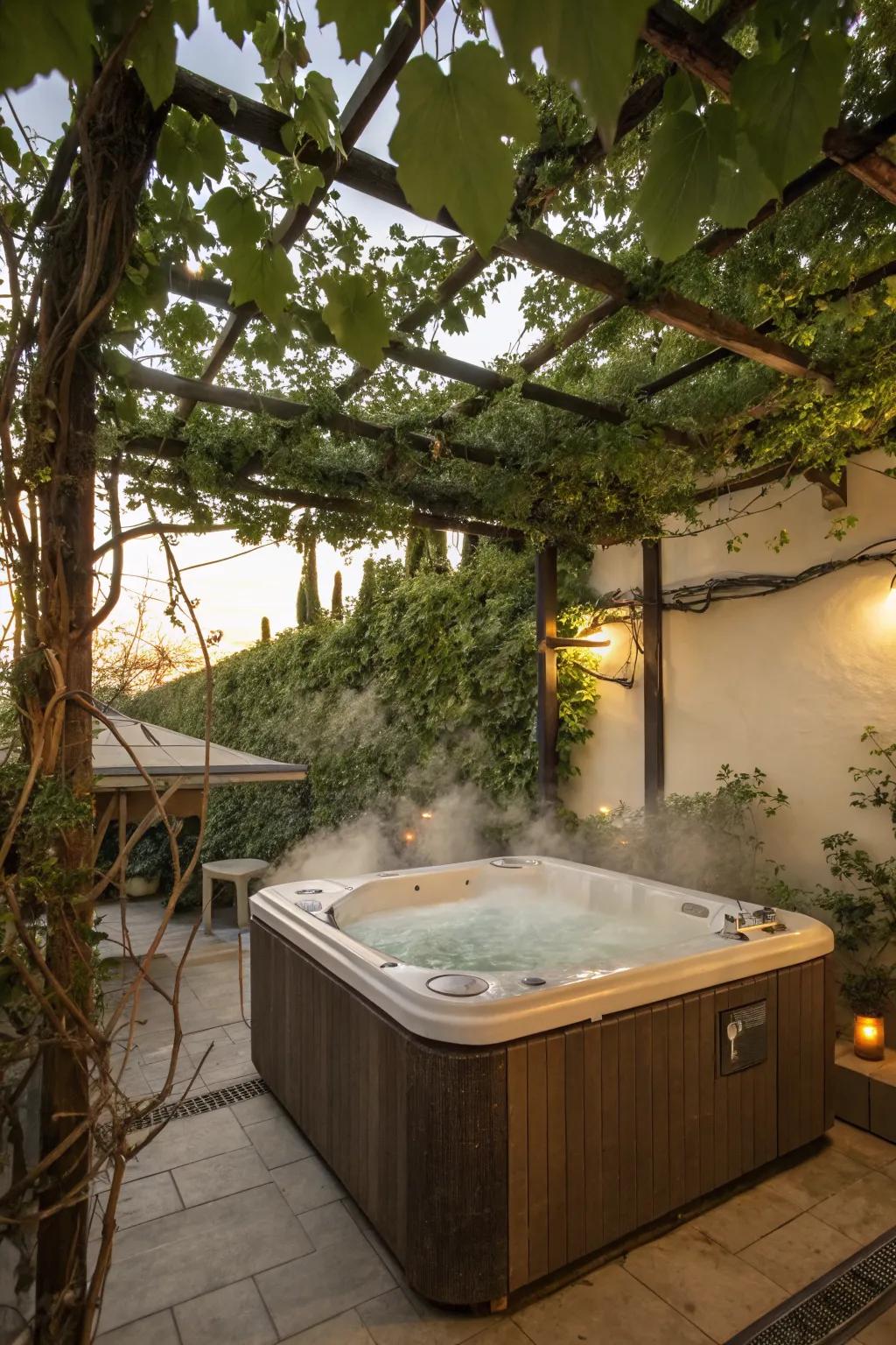 Climbing vines add a romantic and lush feel to your hot tub area.