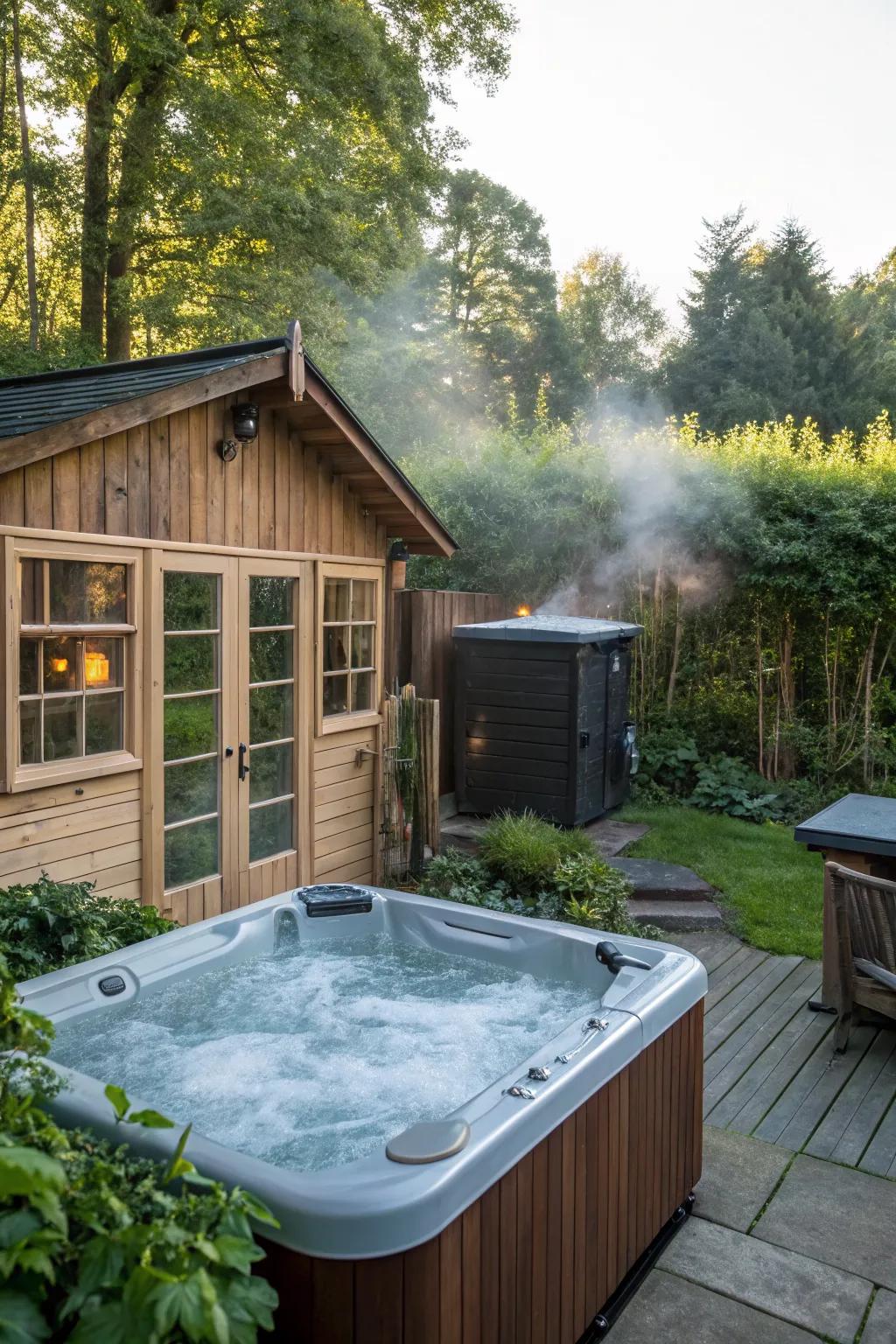 A shed offers convenience and functionality.