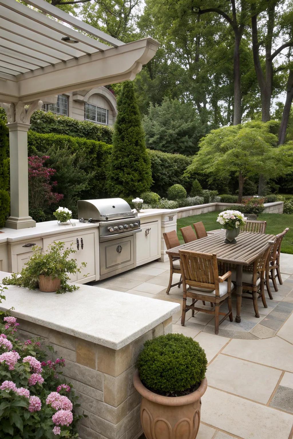 Limestone countertops bring classic elegance.