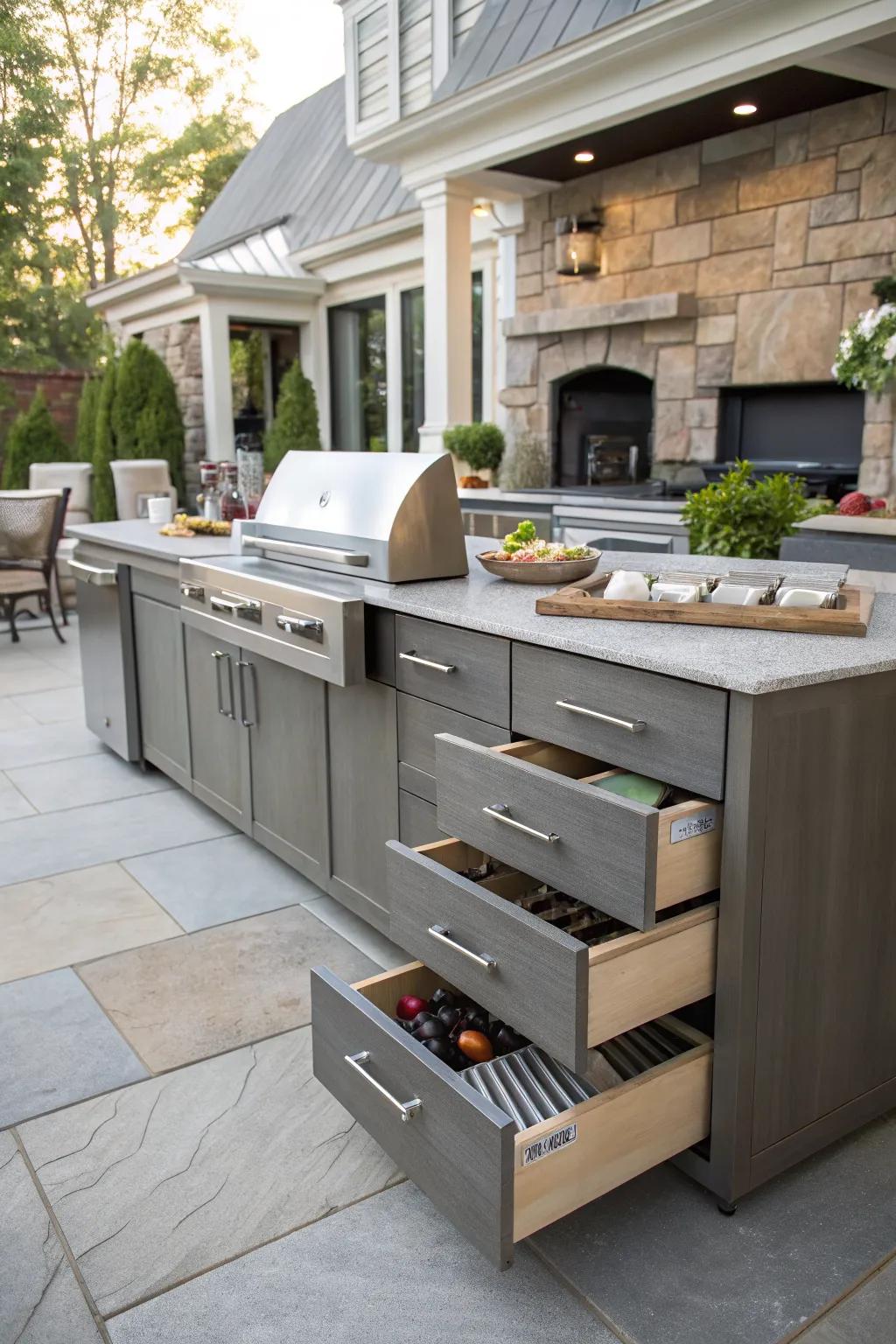 Hidden storage keeps a compact kitchen tidy.