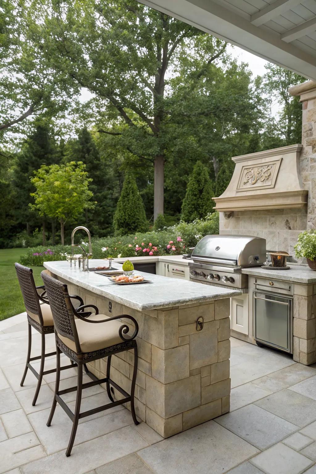 Opt for elegance with soft limestone tiles.