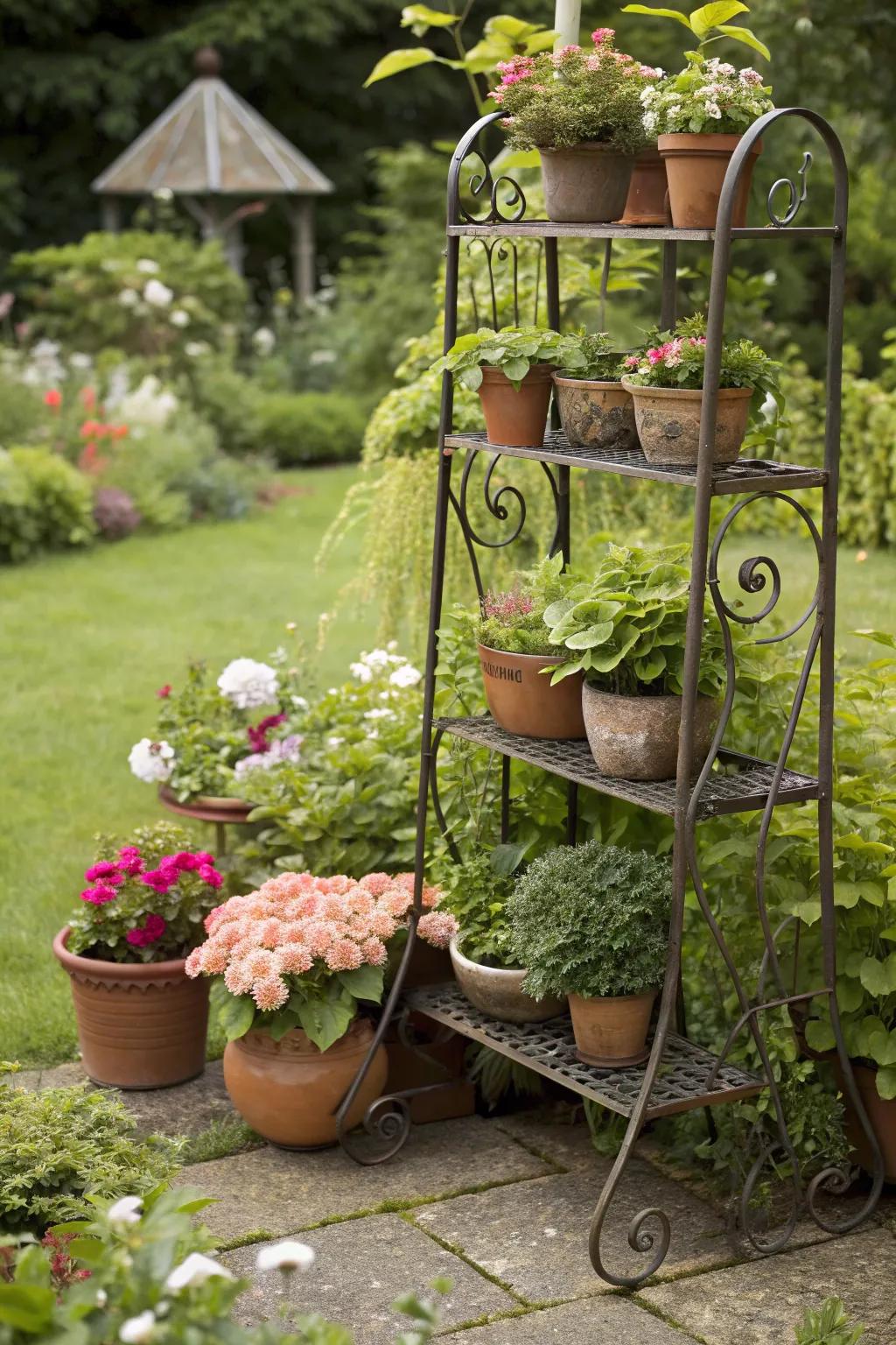 Ample display space with the tiered metal shelf.