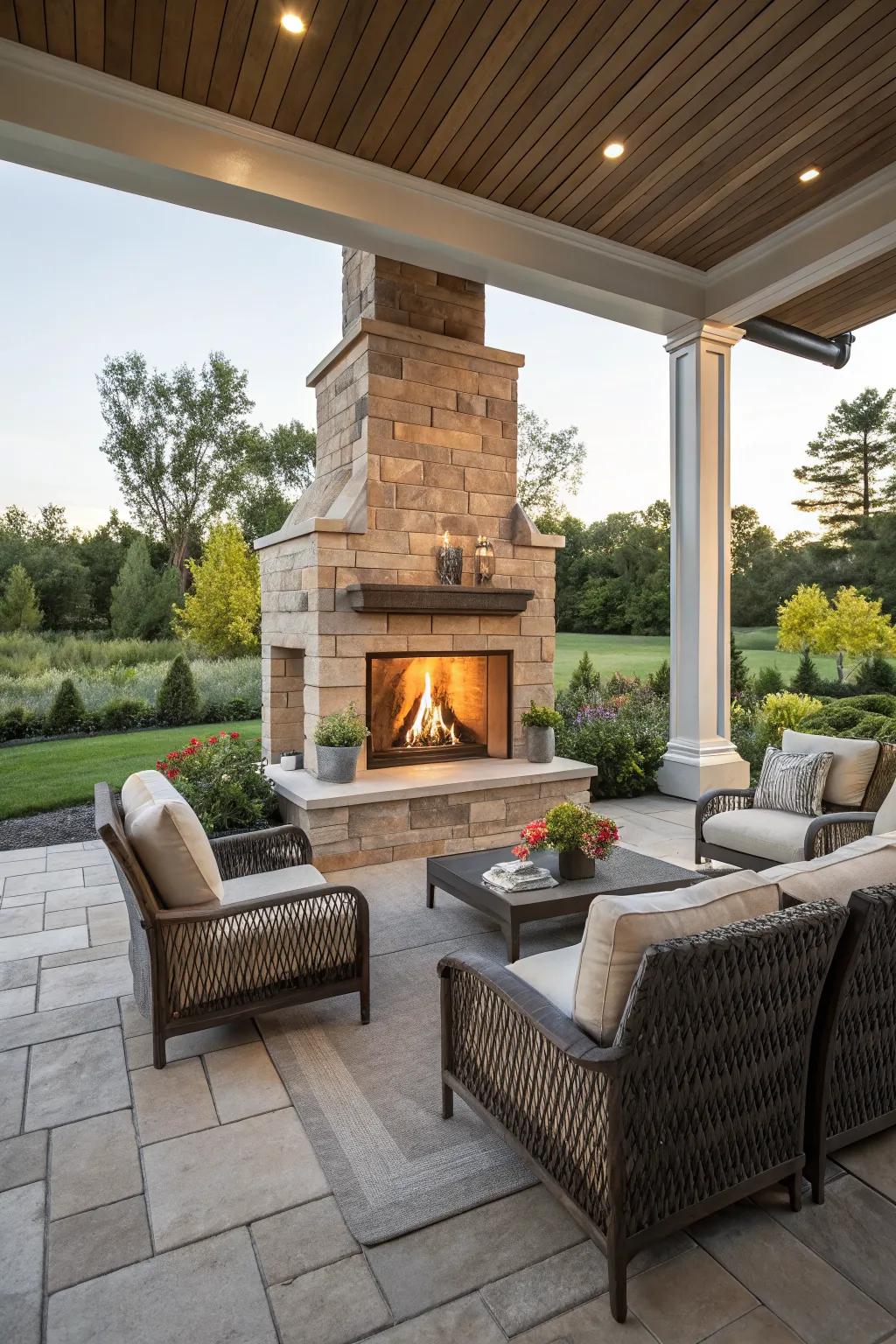 Double the warmth: a double-sided fireplace for large spaces.