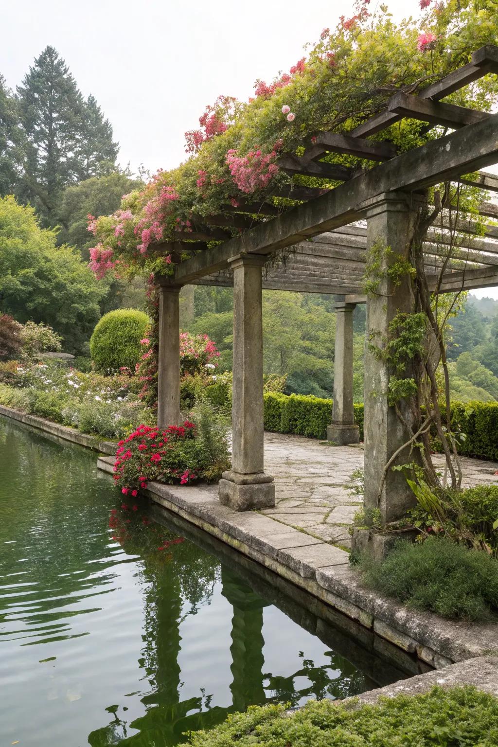 A water feature enhances the tranquility of your pergola setting.