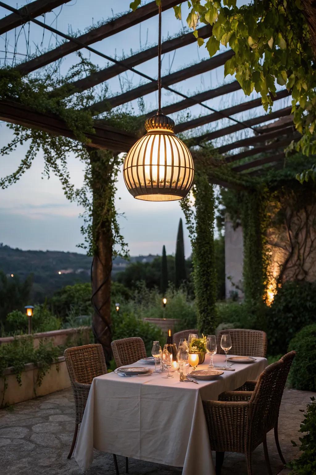 Pendant lights serve as eye-catching focal points.