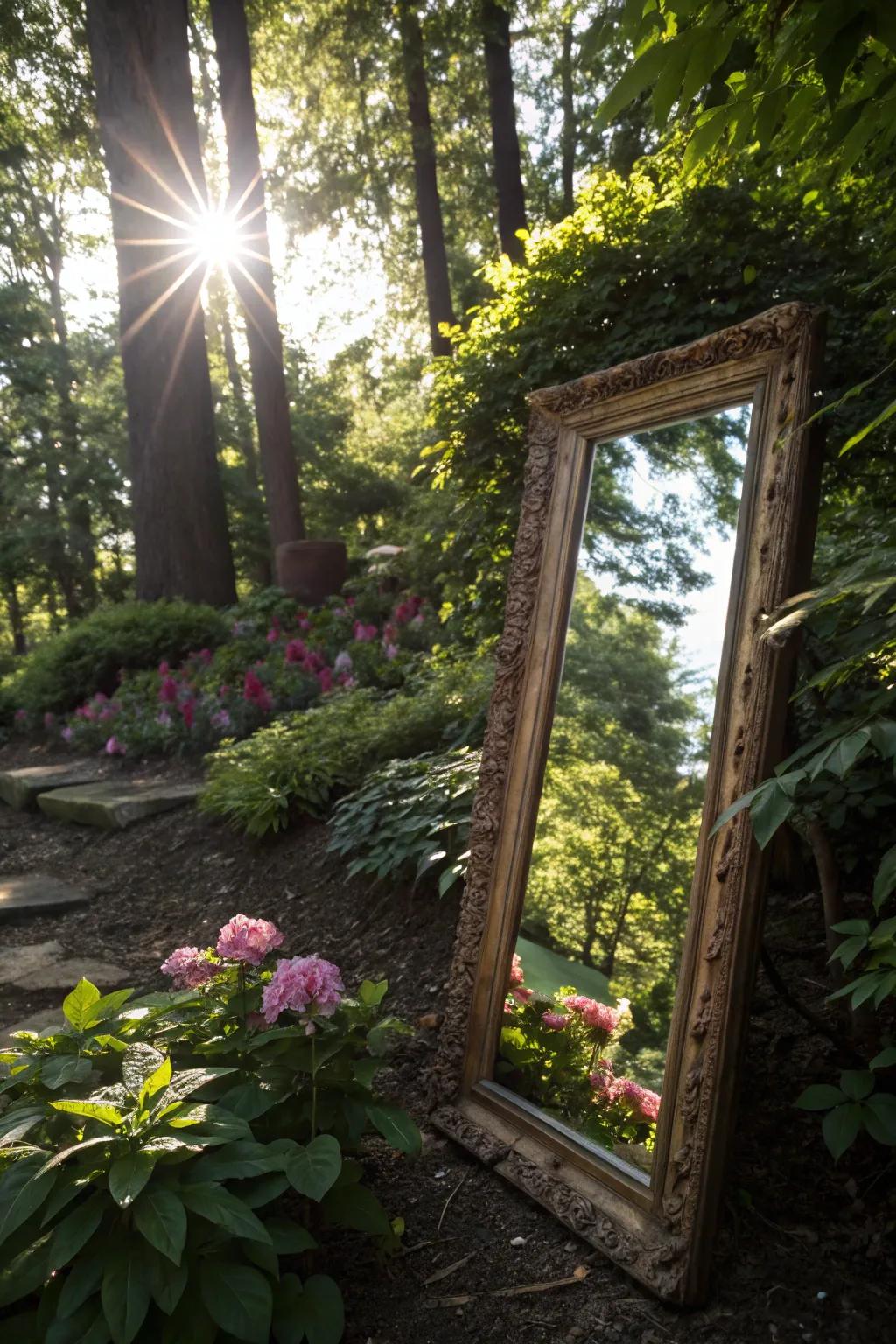 Mirror frames brighten up shaded garden spots.