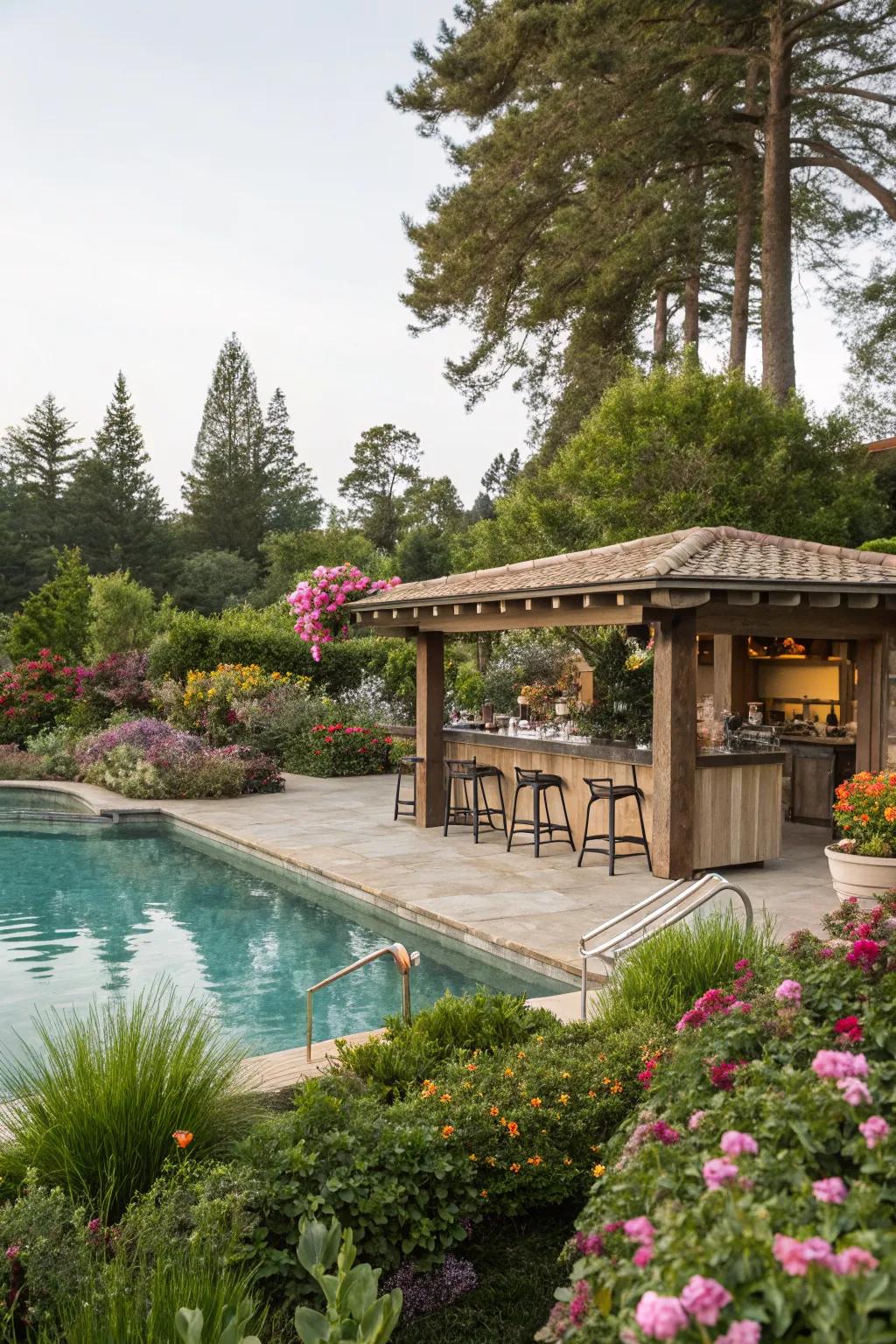 Create a serene retreat with a garden bar oasis.