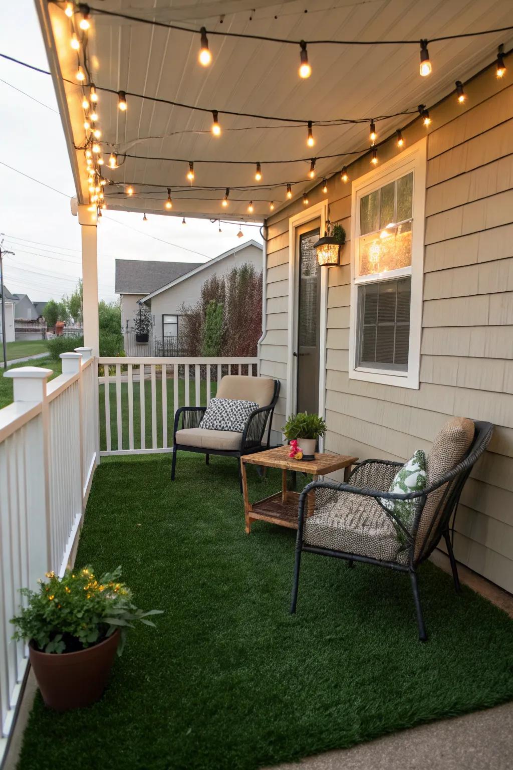 Grass carpeting creates a playful, green oasis.