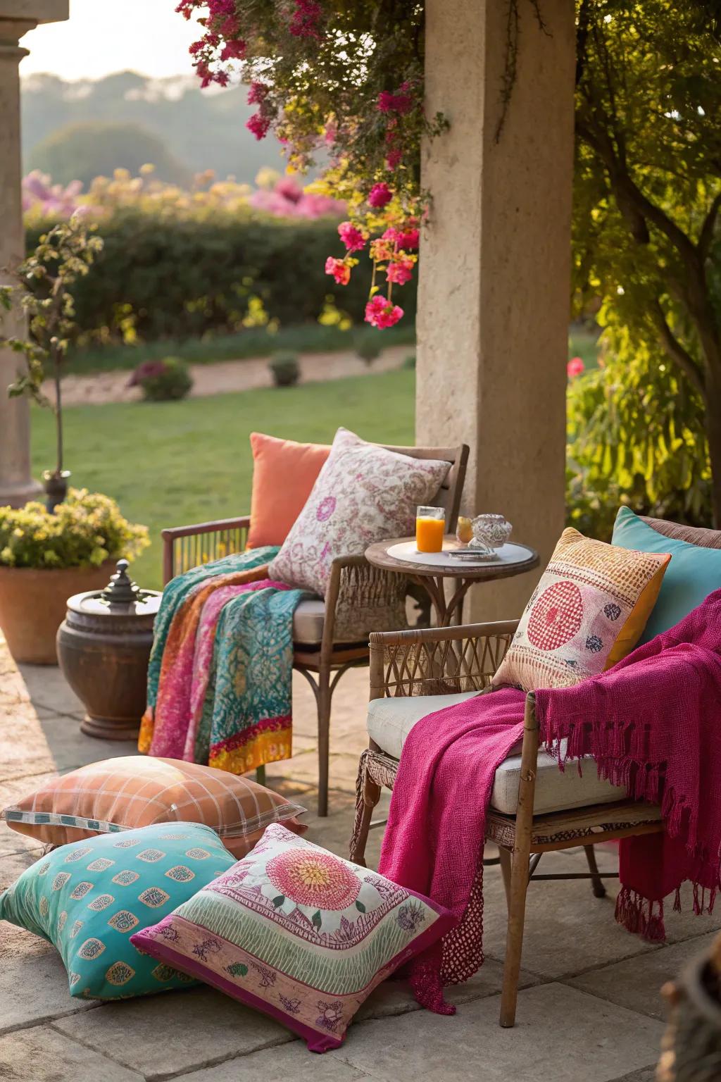 Colorful accents bring vibrancy and style to outdoor furniture.
