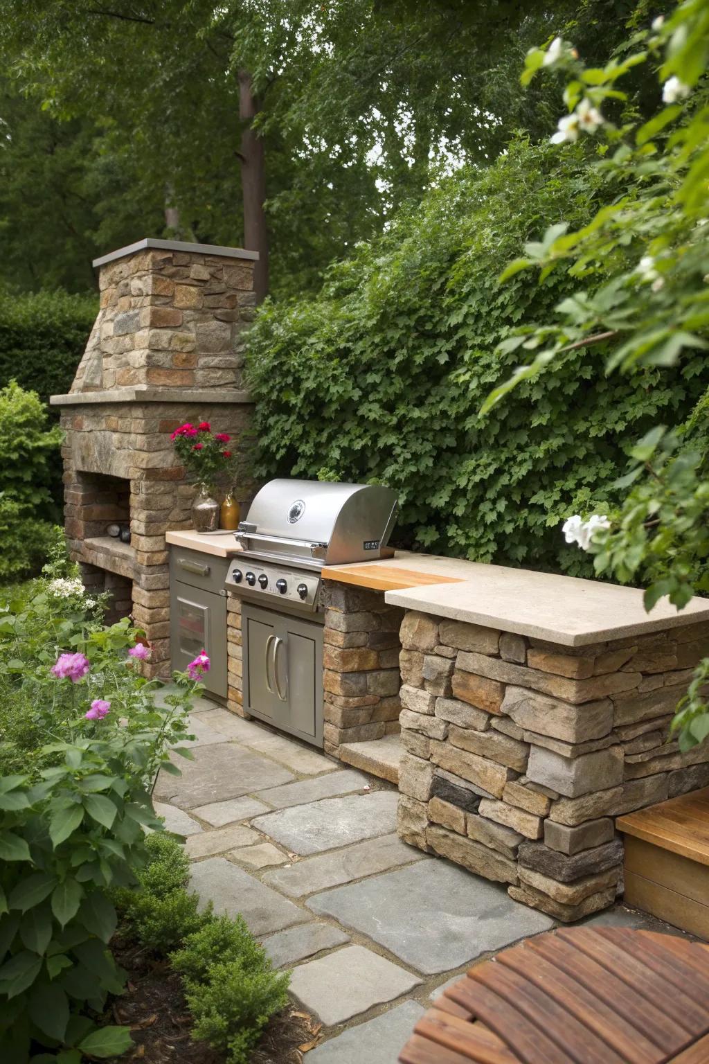 A stacked stone BBQ corner that makes the most of your space.