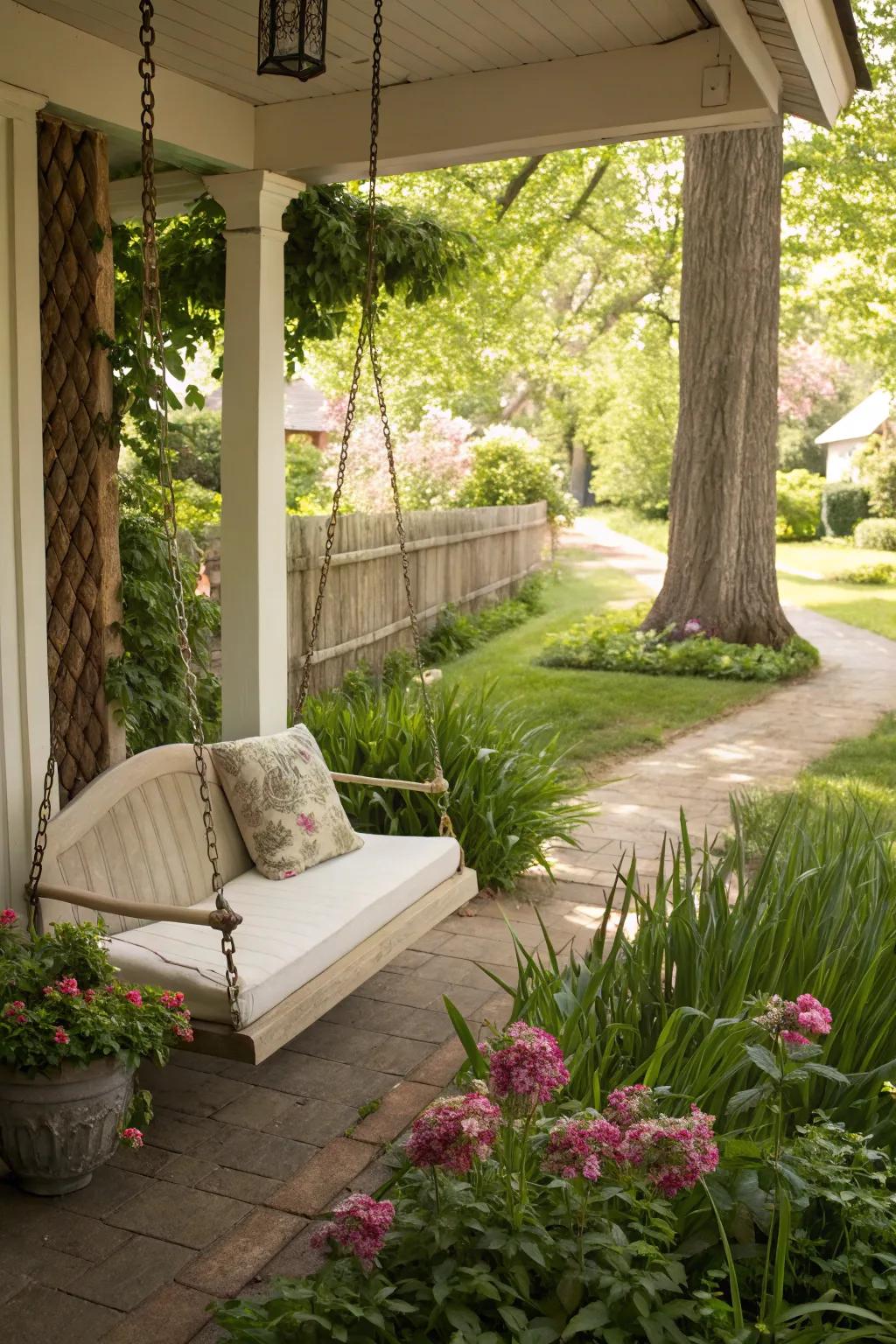 Swing into relaxation with a playful porch swing.