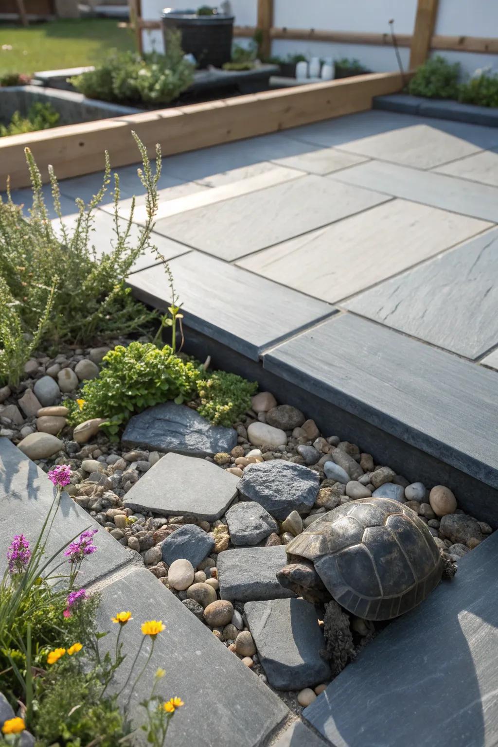 Discover the enchanting beauty of natural textures in your tortoise's outdoor sanctuary.