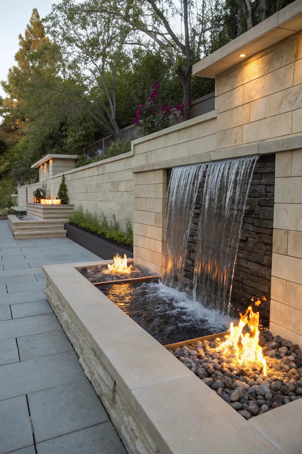 The fusion of fire and water adds drama and warmth to your space.