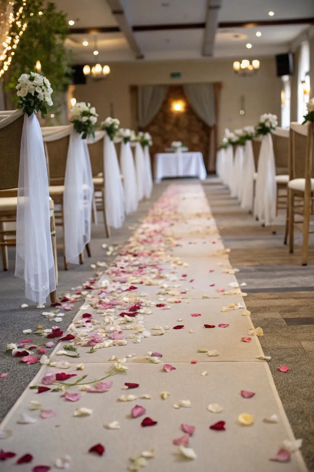 Eco-friendly confetti decorating a wedding walkway