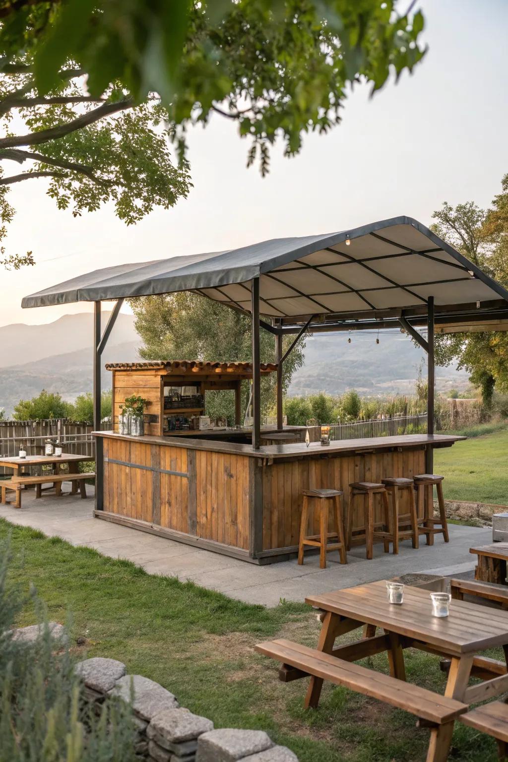 A well-weatherproofed wood bar, ready to withstand the elements.