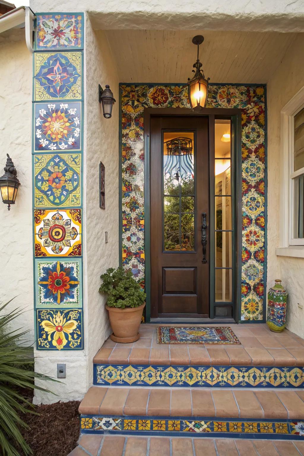 Talavera tiles adding a splash of color to the entry