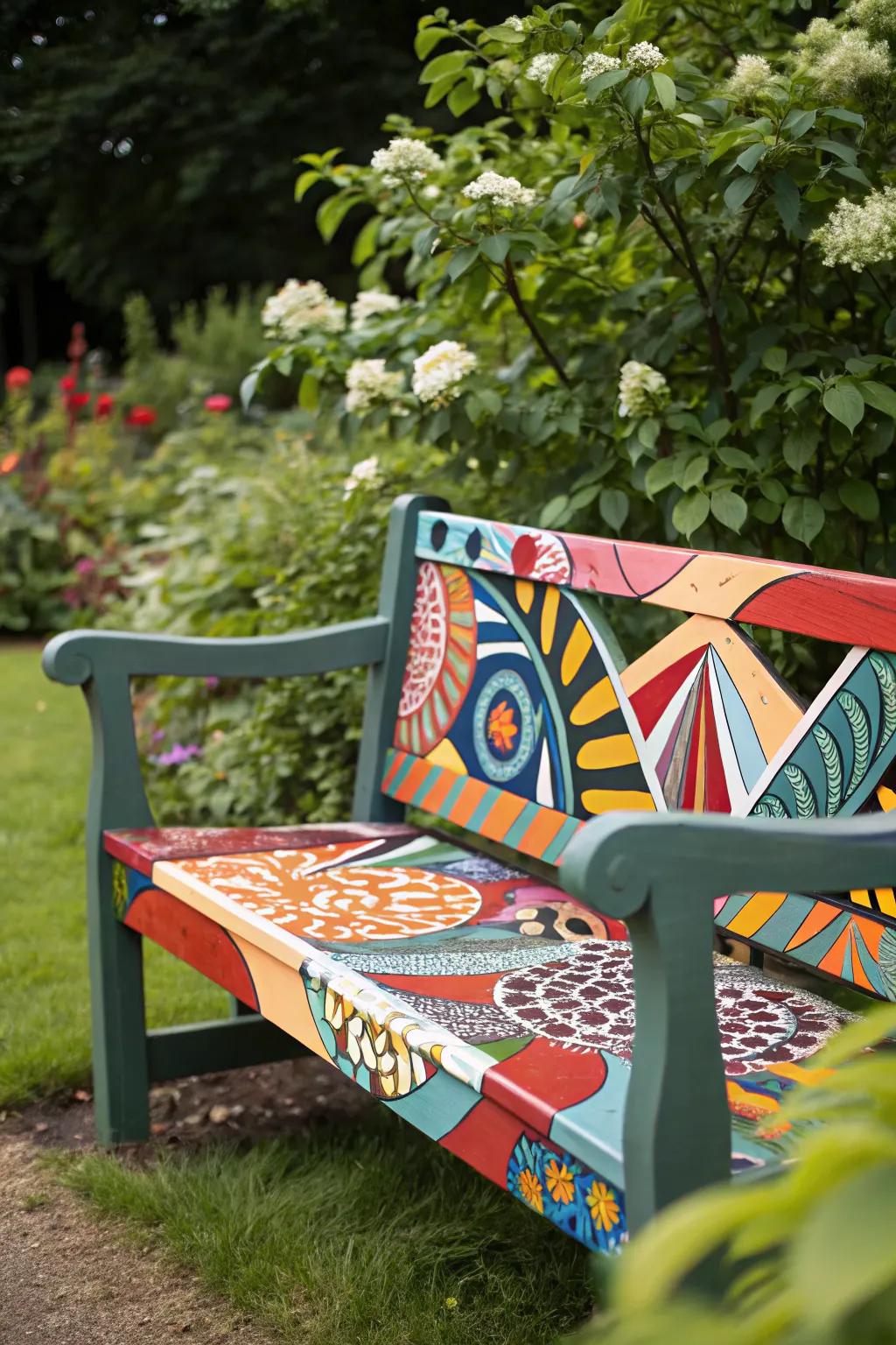 An abstract bench that doubles as a piece of garden art.