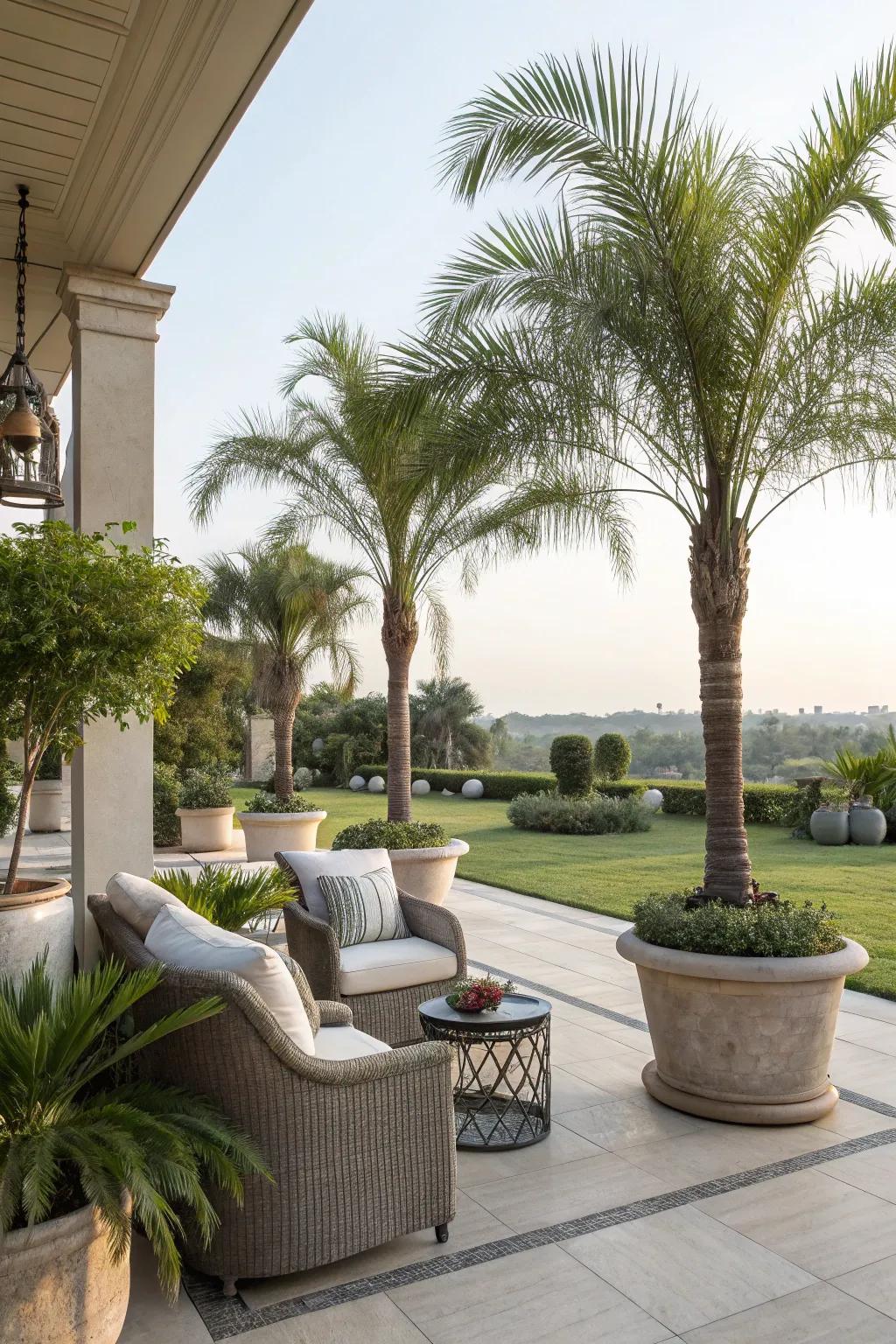 Potted palms bring greenery to any patio.