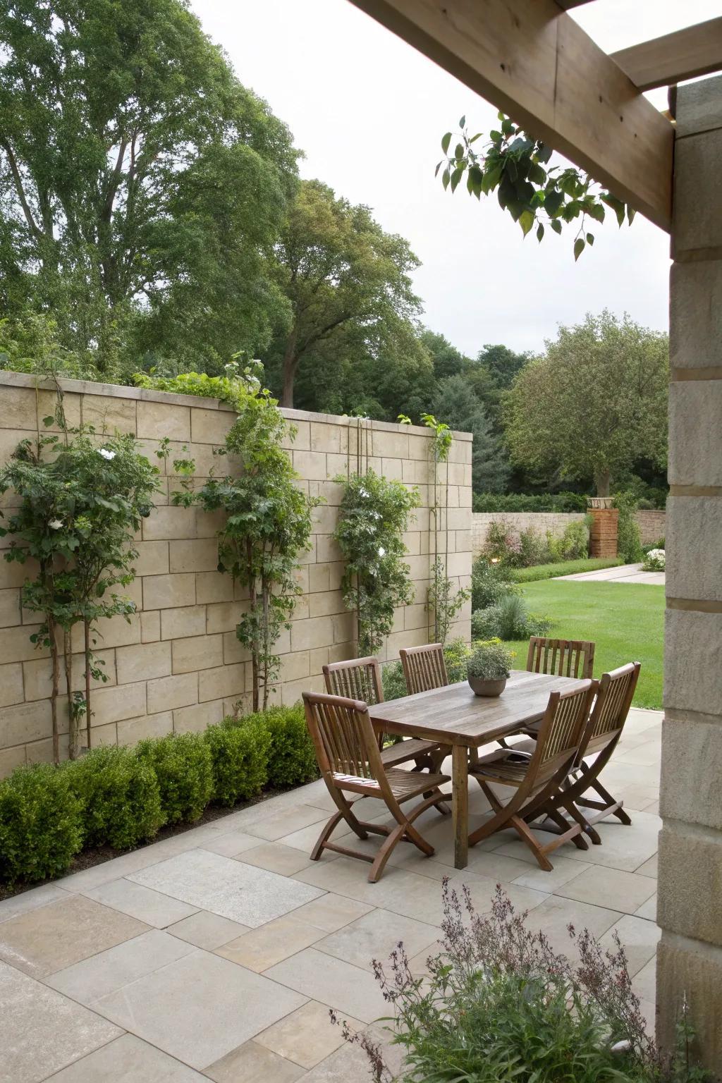 L-shaped block walls offering privacy and seclusion on the patio.