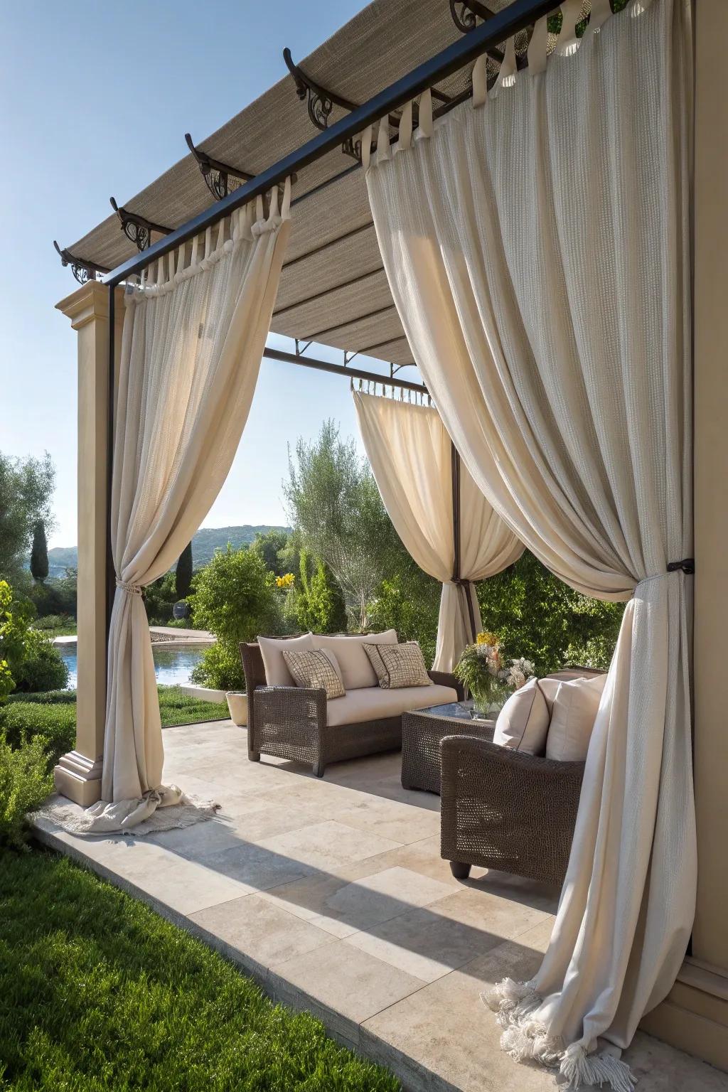 Add shade and elegance with outdoor curtains.