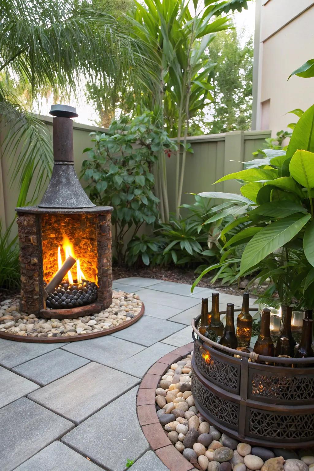 An eco-friendly fire pit constructed with sustainable materials.
