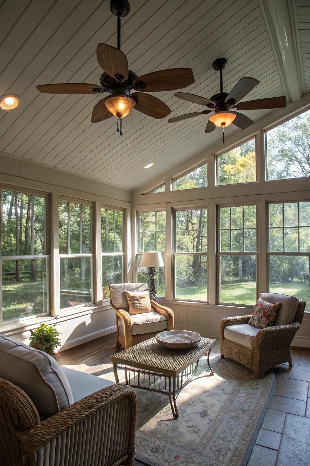 Ceiling fans providing comfort and air circulation.