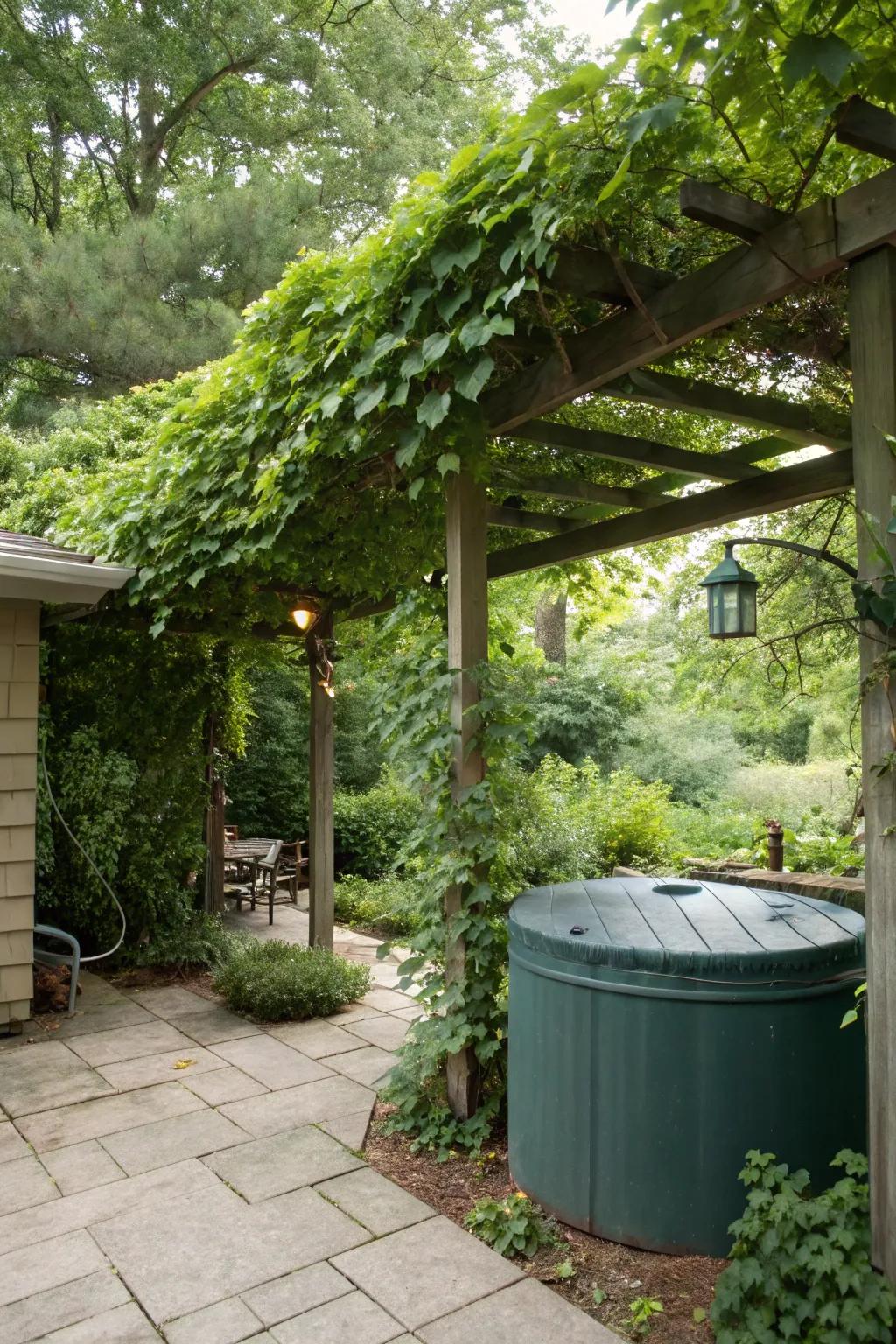Pergolas create vertical interest and shade.