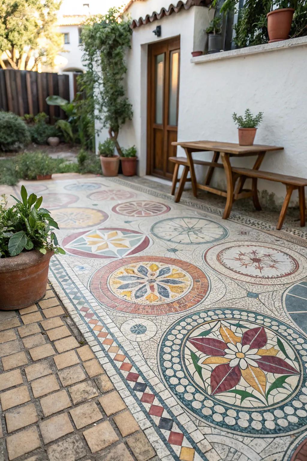 Mosaic pattern offering a canvas for artistic patio expression.