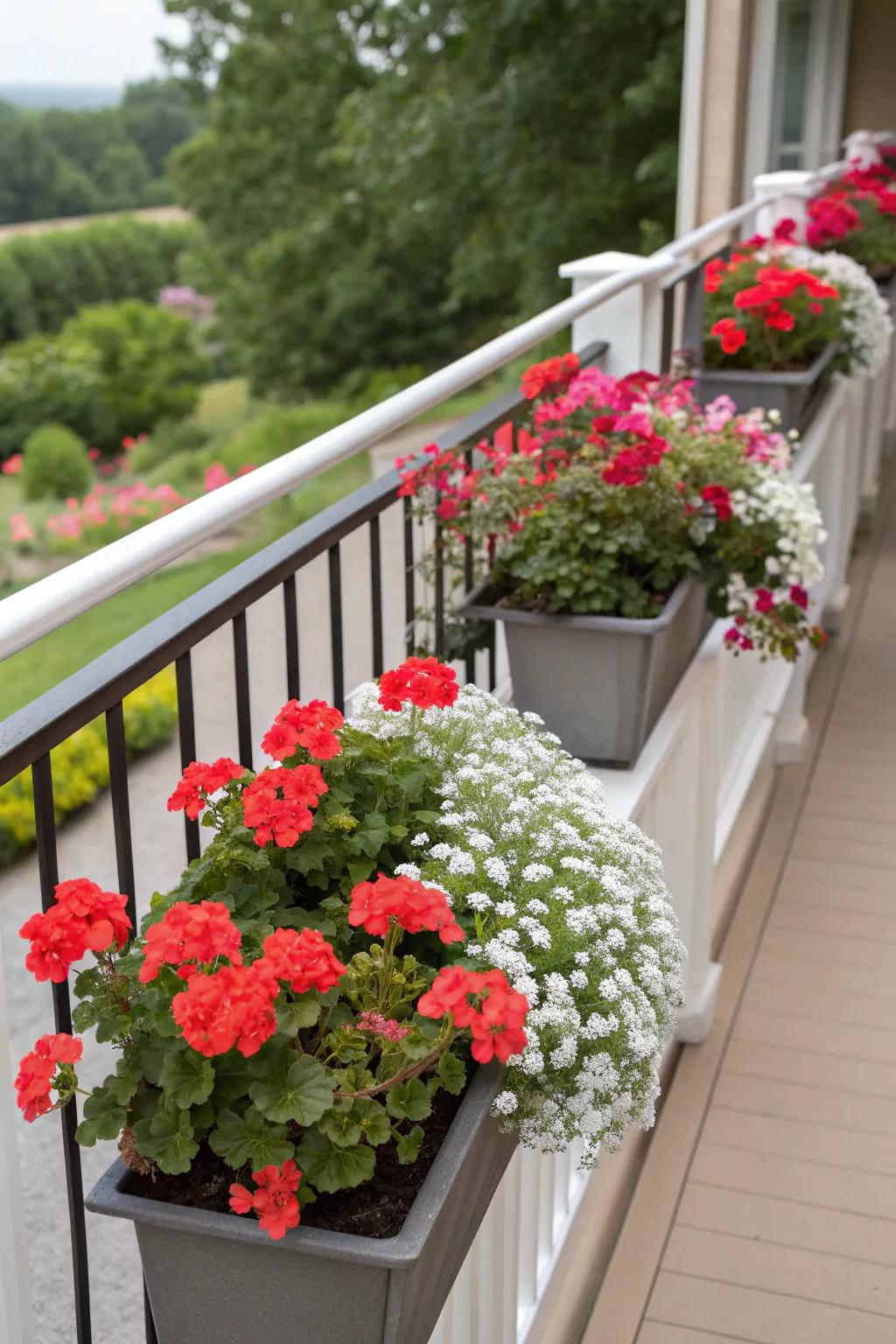 Enhance your patio with colorful and fragrant window boxes.