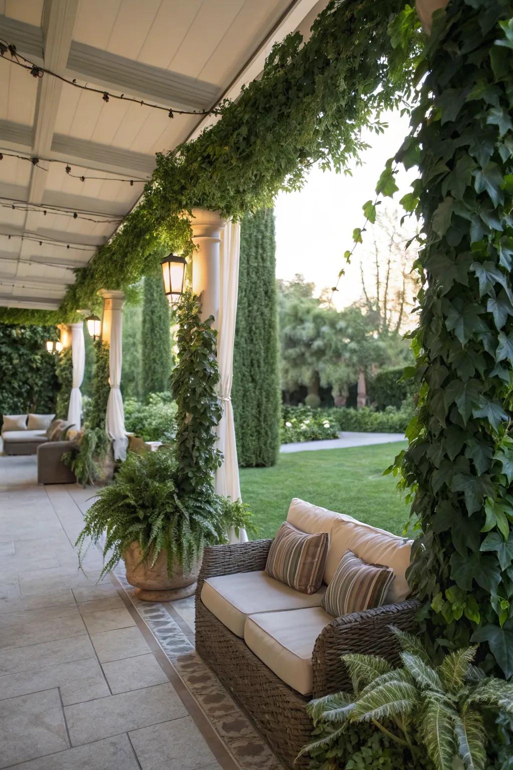 Artificial ivy panels provide a maintenance-free green solution.